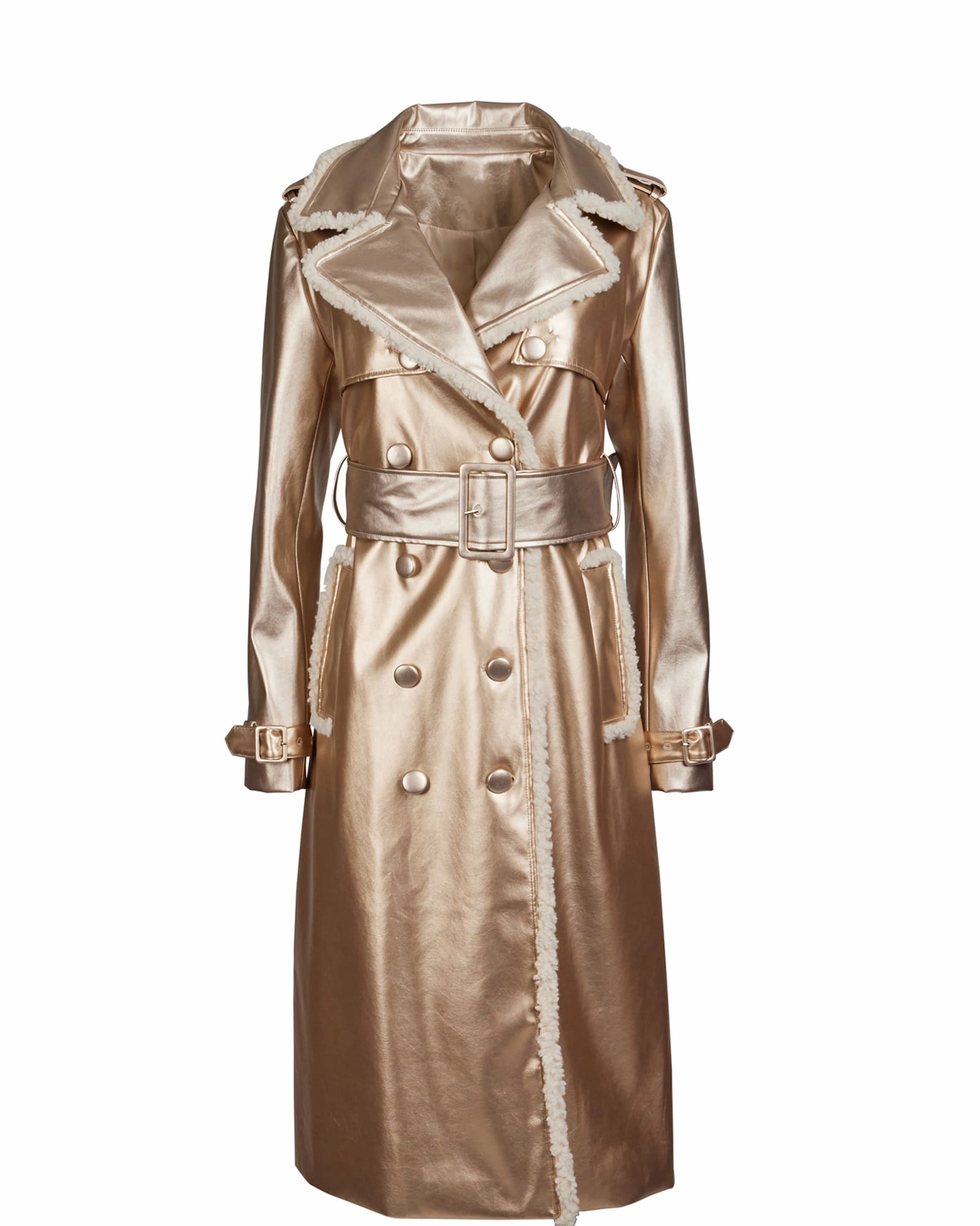 Shearling Edge Gold Trench Coat | Gold release Off Duty