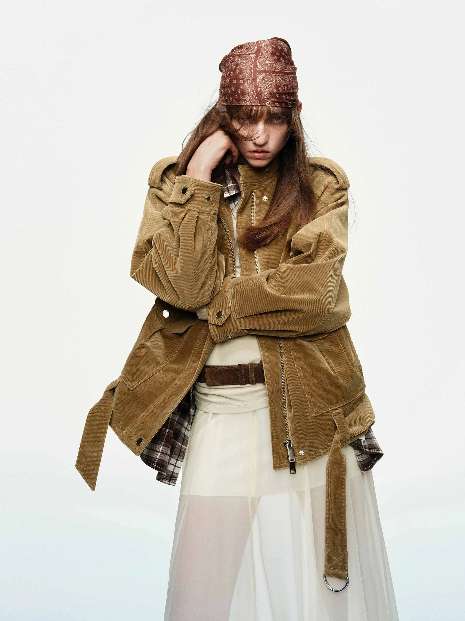 Soft Texture CompressionPackableFabric Corduroy Bomber Jacket