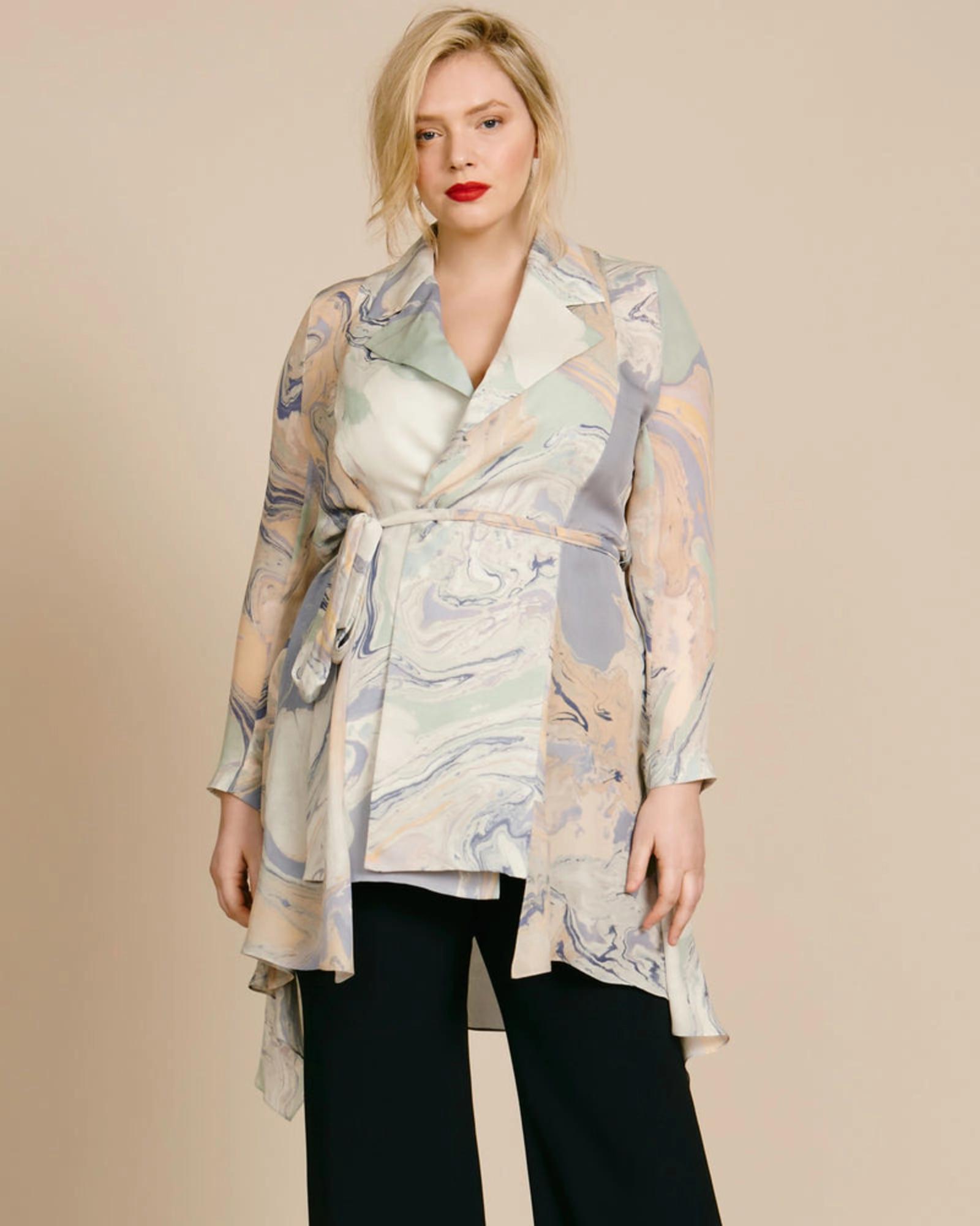 InsulatedLayer Mid-length Soft Trench with Uneven Hem | Water Marble