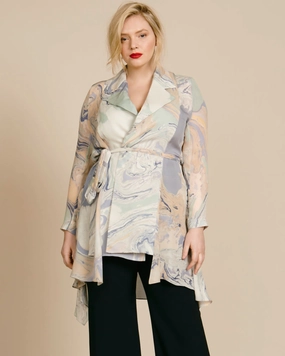 InsulatedLayer Mid-length Soft Trench with Uneven Hem | Water Marble