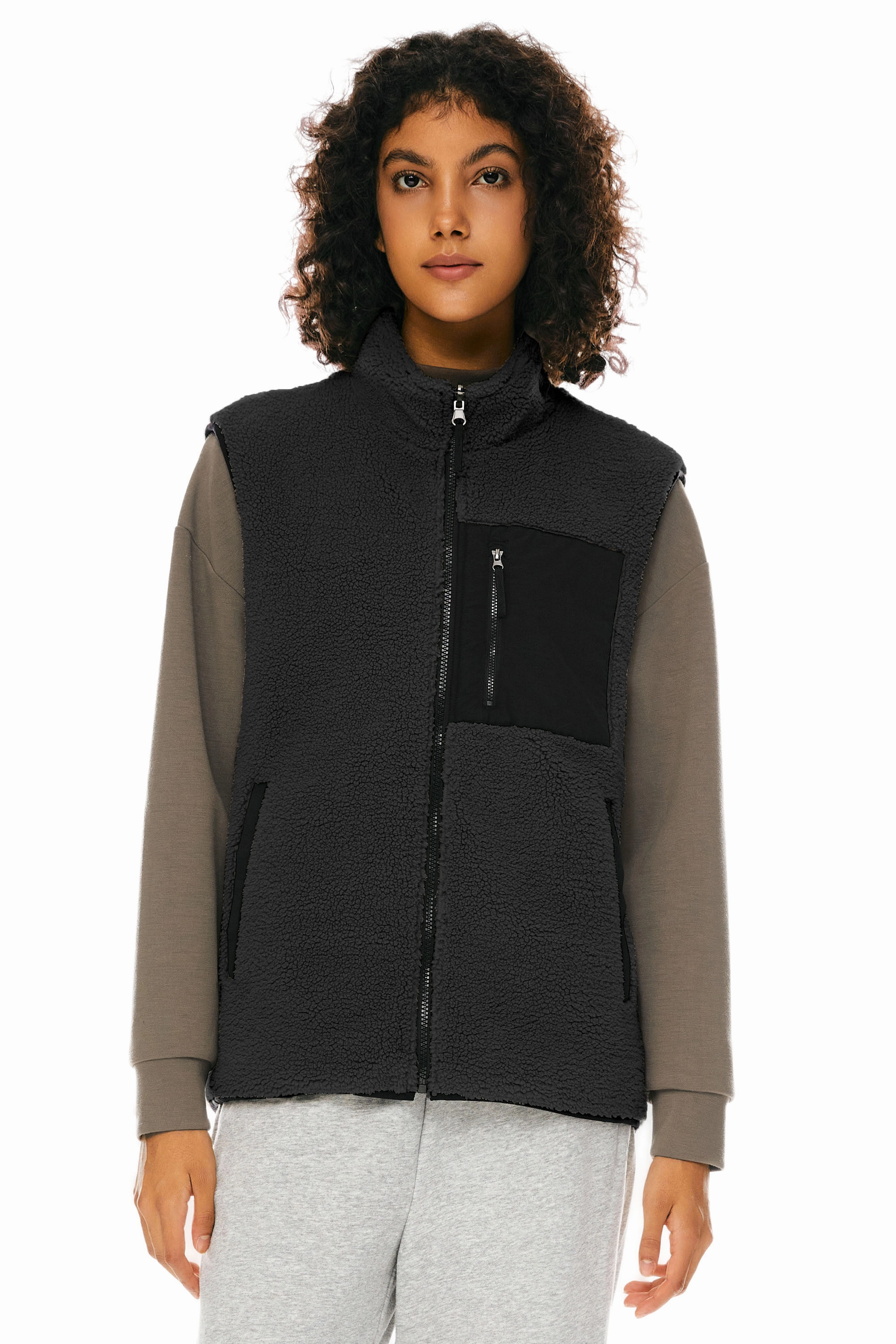 moisture - wicking clothing Ethical Sourcing Certified Oversized Fleece Reversible Vest Sherpa with Pockets