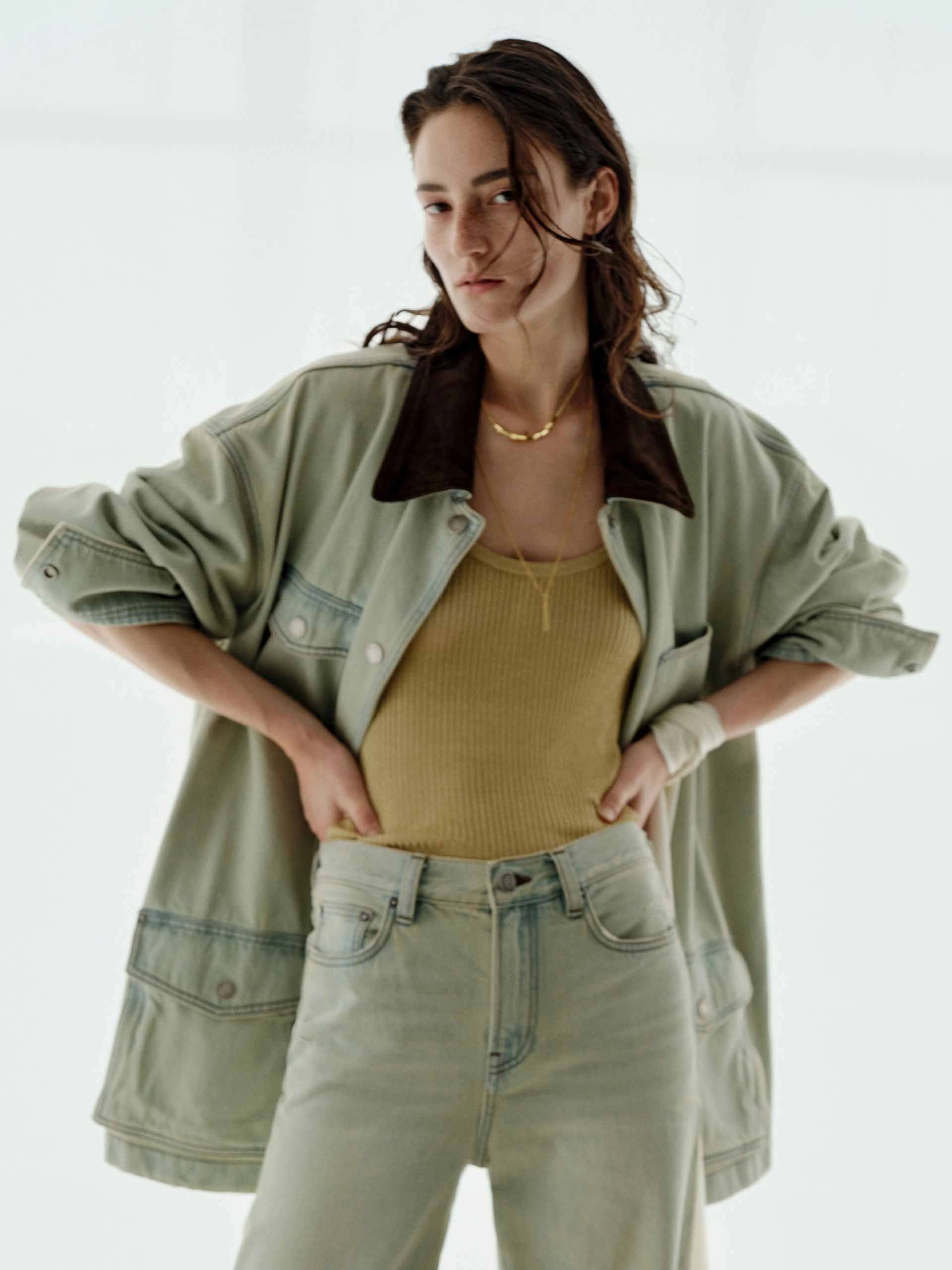 Elastic Cuff Adjustment Layered Drape Multi Pockets Cotton Jacket