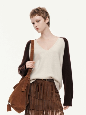 Sporty Fit Cozy Design Fit V-neck Contrast Sweater