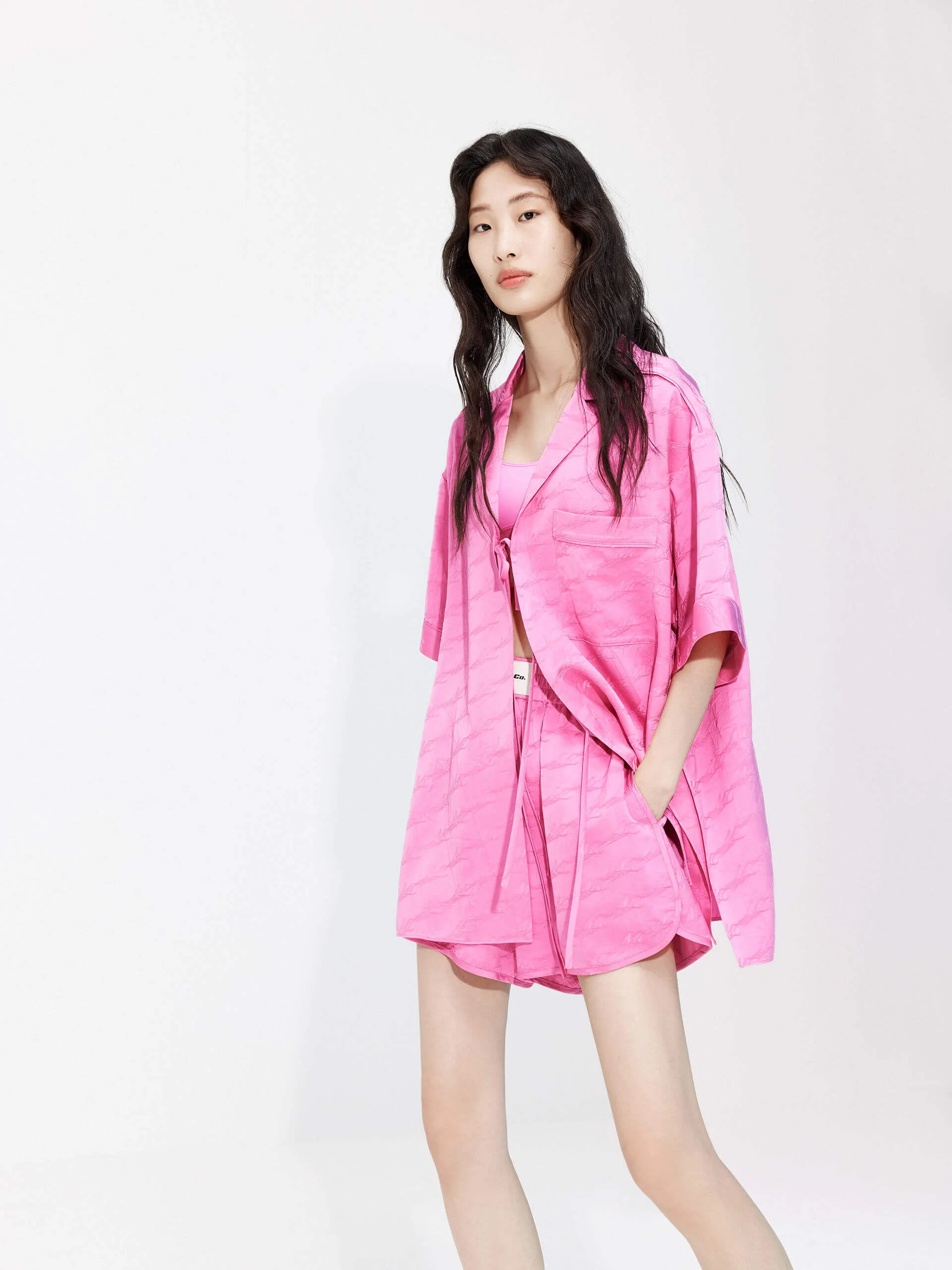 Chill Comfort Zip Front Self Tie MC Jacquard Shirt