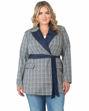 Non Irritating Collar Hiking Ready Selma Wrap Blazer | Black & White Plaid