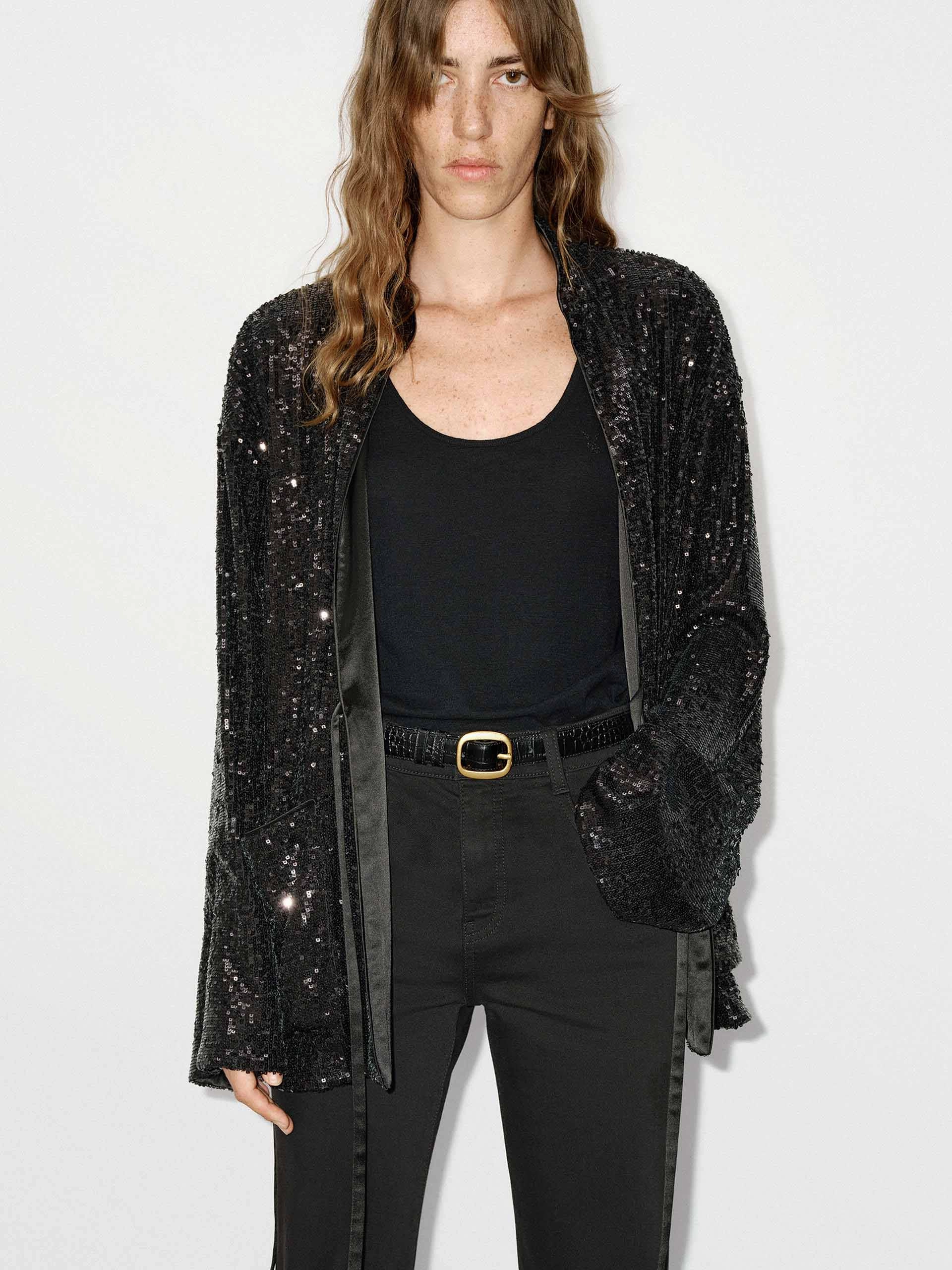 SlipResistantFastenings Sequin Textured Loose Coat