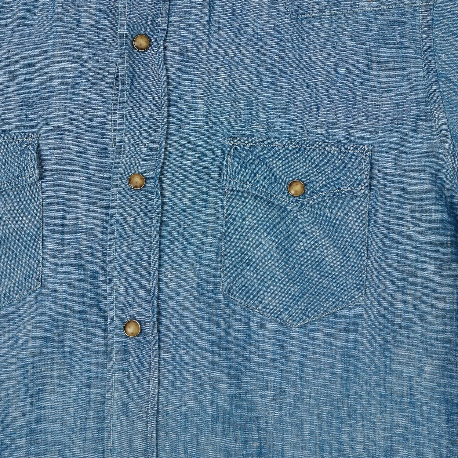 Shangri-La Heritage 'Gonzo' Linen Chambray Western Shirt - Light Blue Layered Hemline