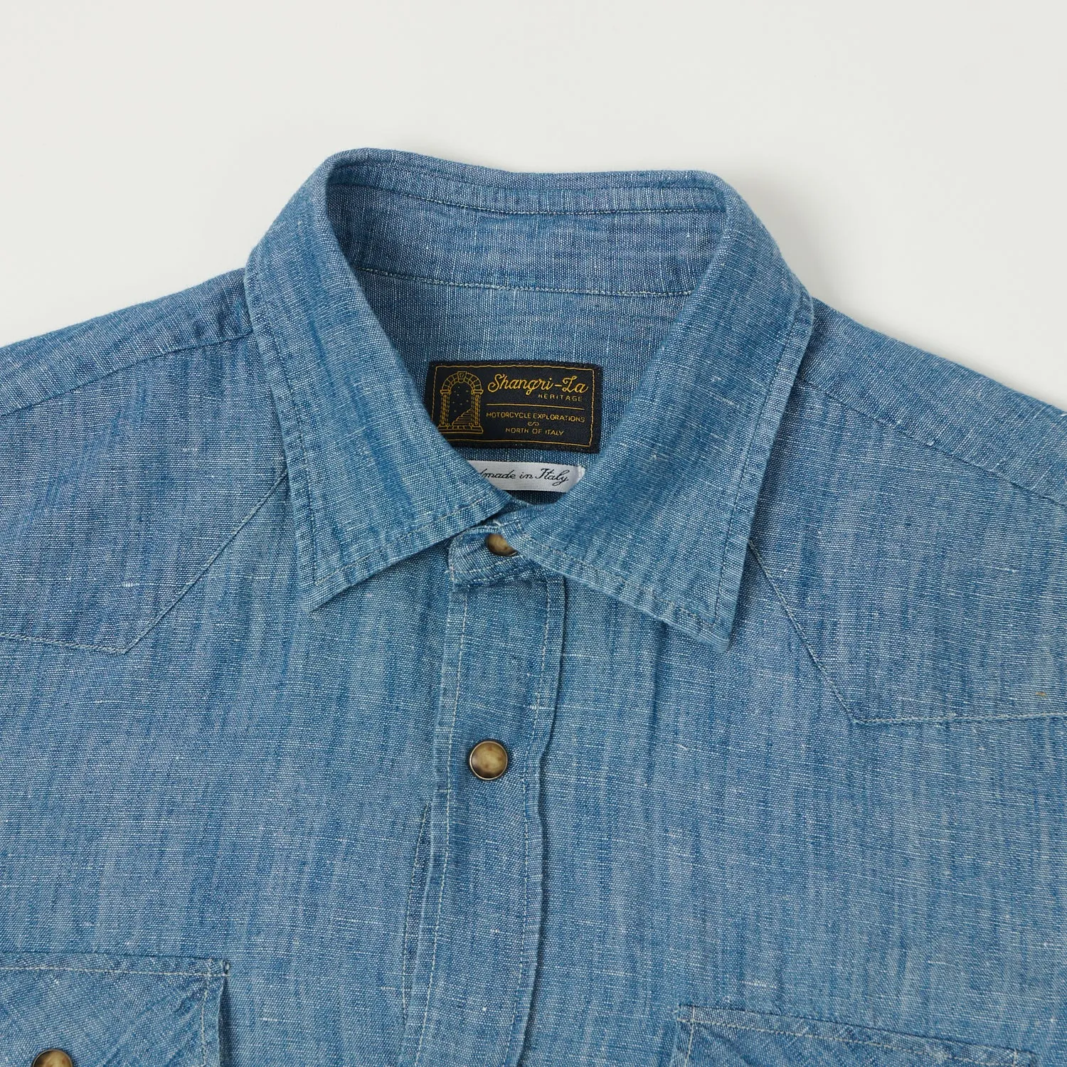 Shangri-La Heritage 'Gonzo' Linen Chambray Western Shirt - Light Blue Runway Inspired