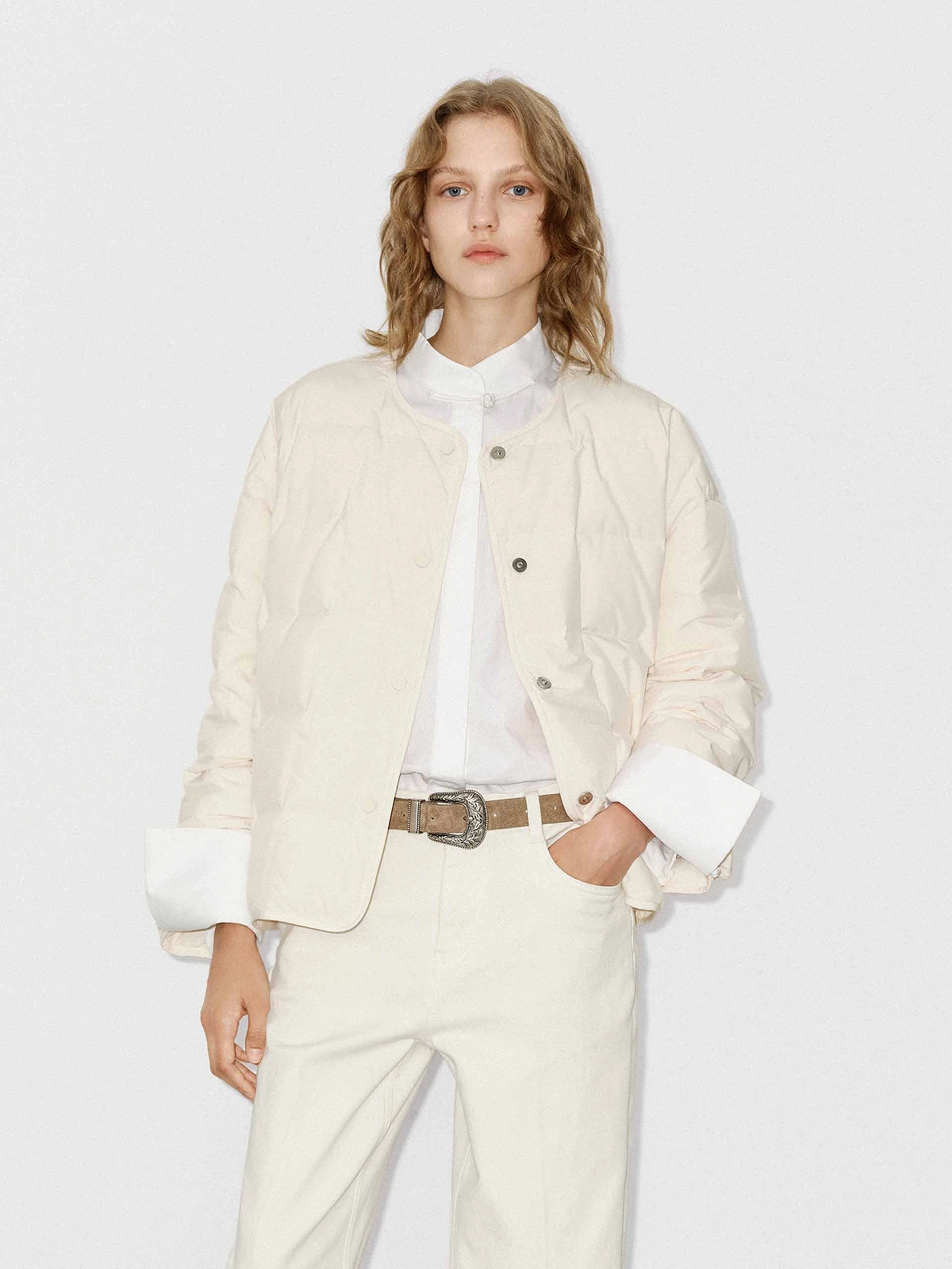 Stylish Chill Piece Collarless Quilted Puffer Jacket