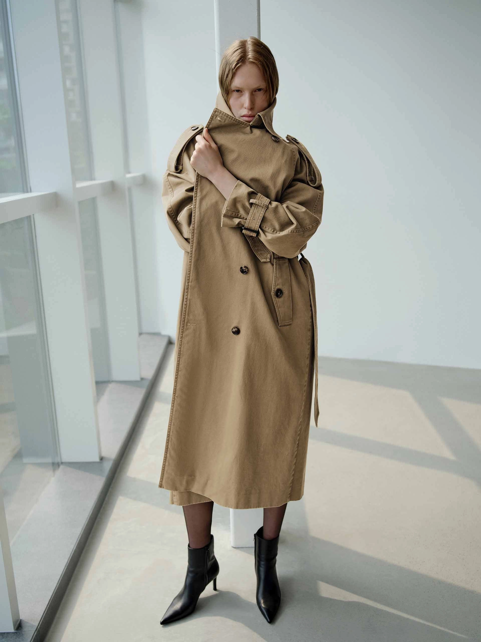 Double Breasted Trench Coat Heat Tech Fabric Weather Ready