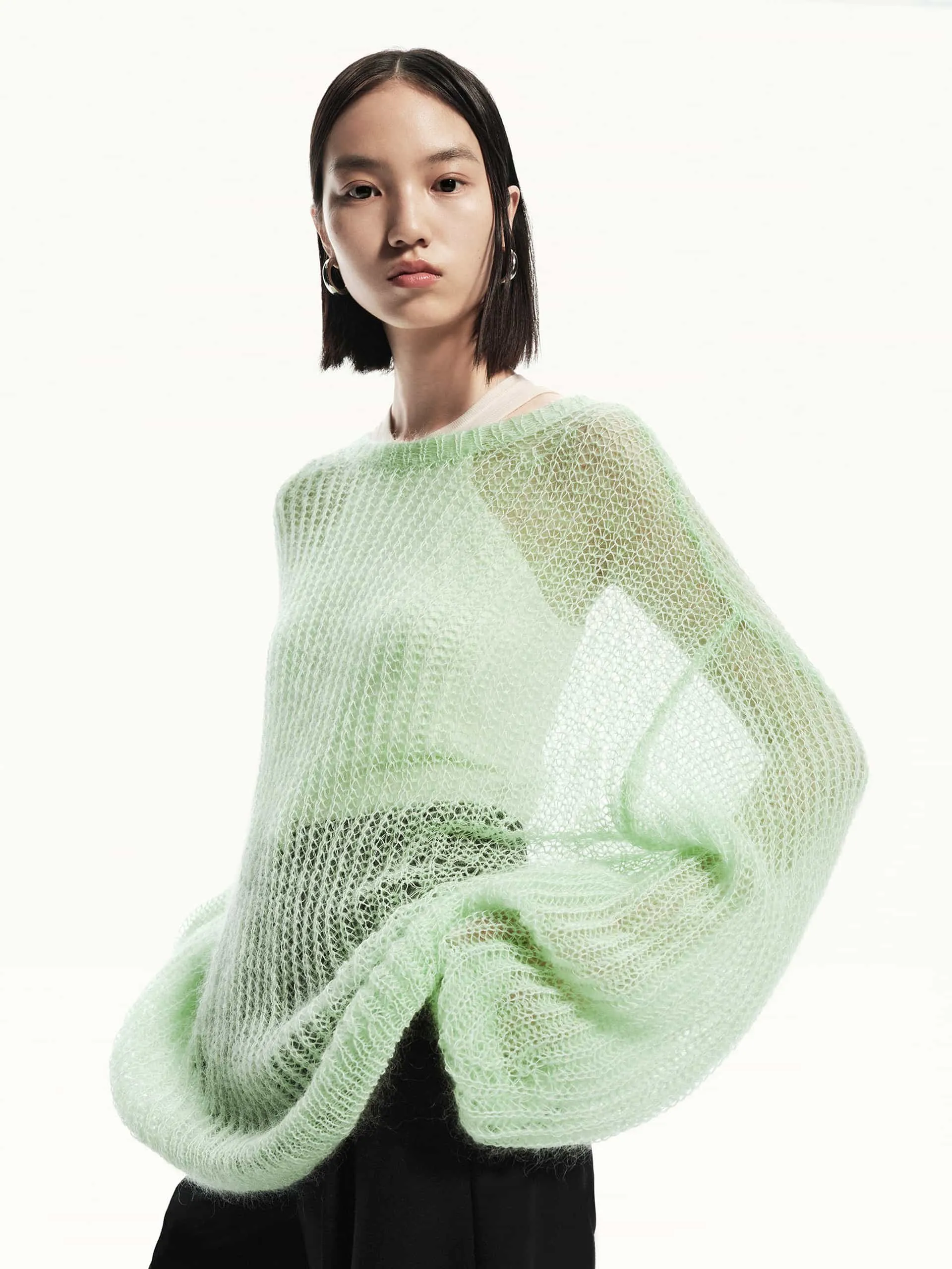 Sheer Crochet knit Sweater Winter Ready Layer Non Restrictive Armhole