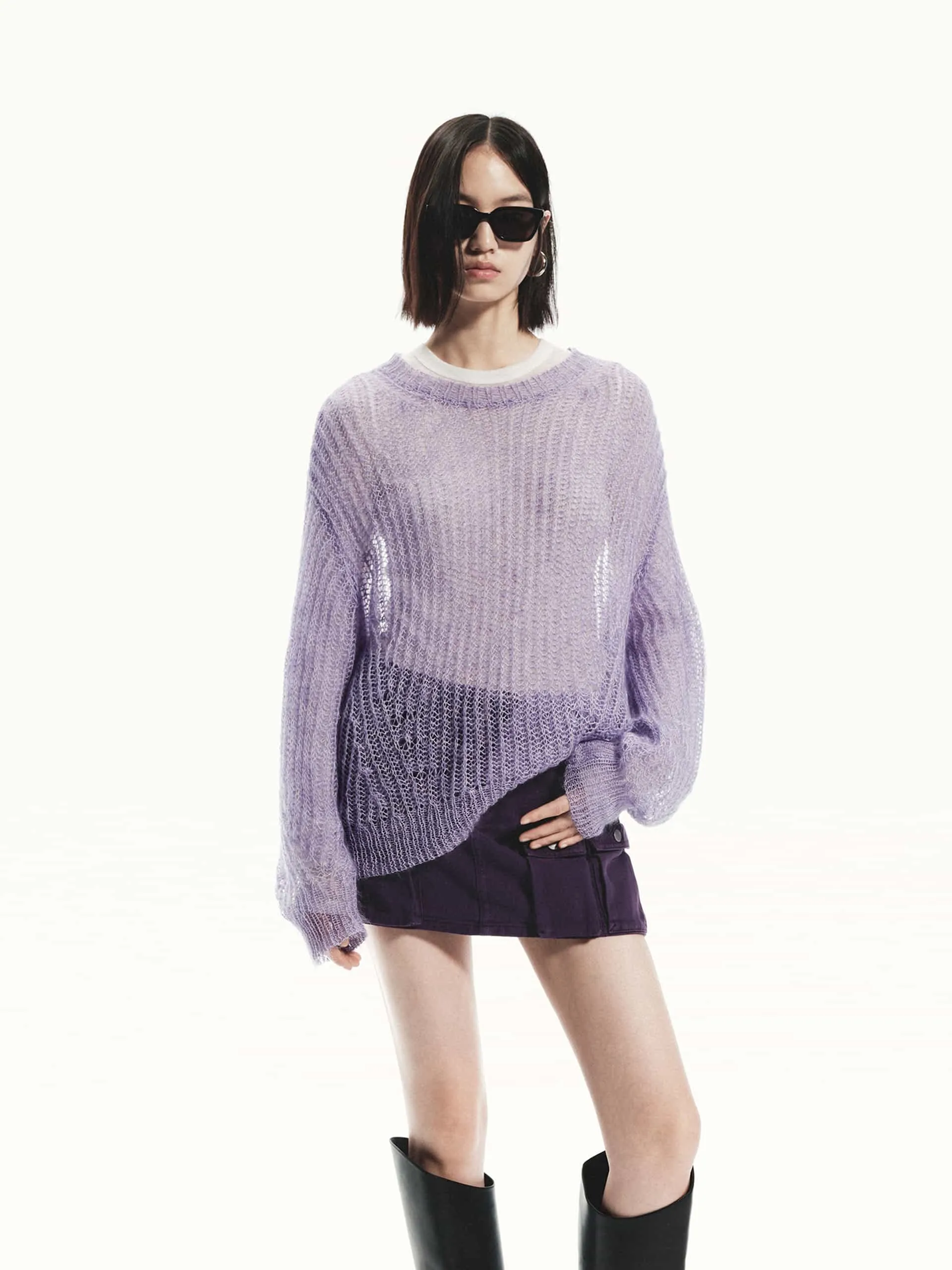 Sheer Crochet knit Sweater Layering Style