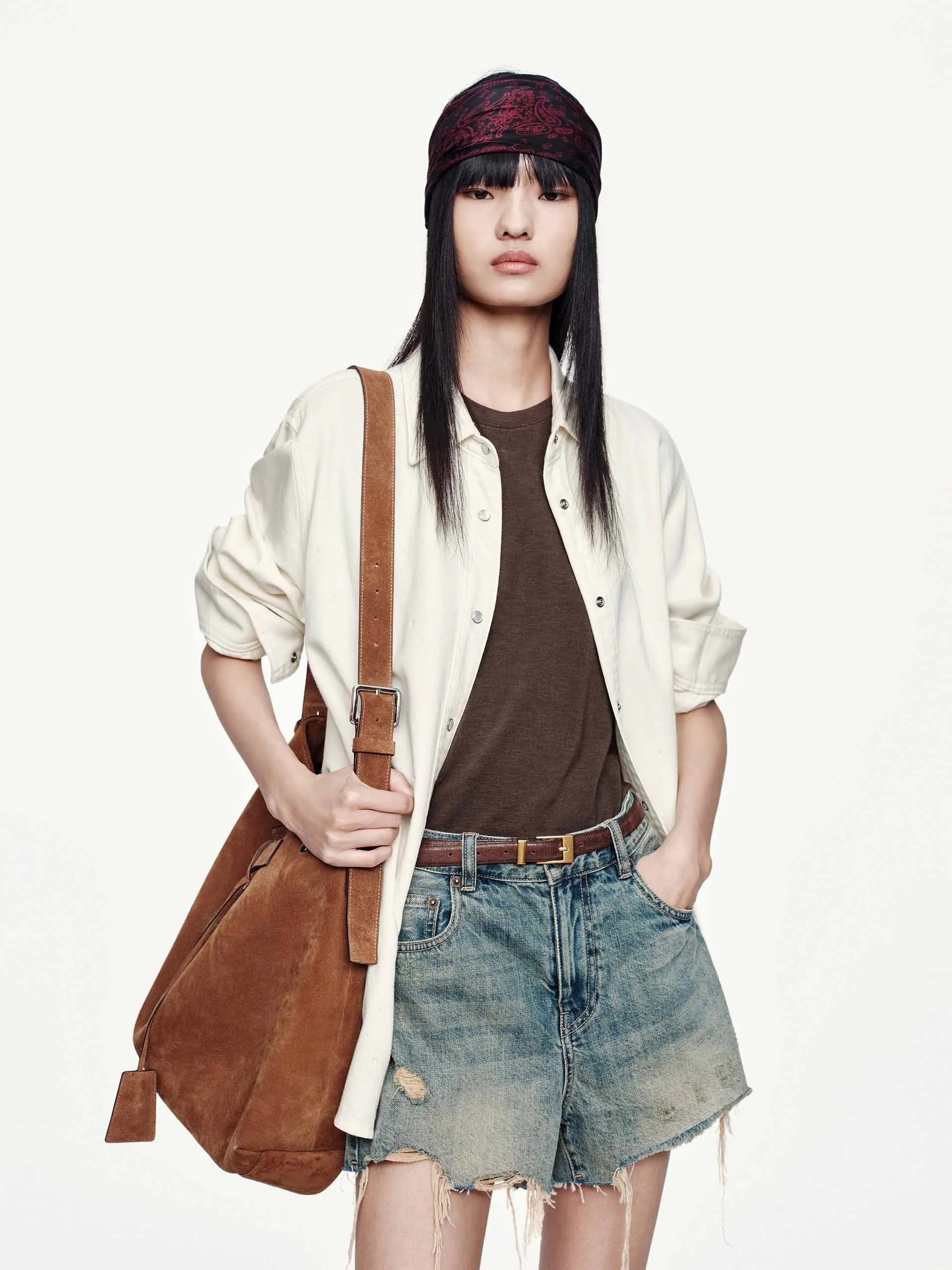 Hotfix Rhinestone Denim Shirt Rooftop Bar