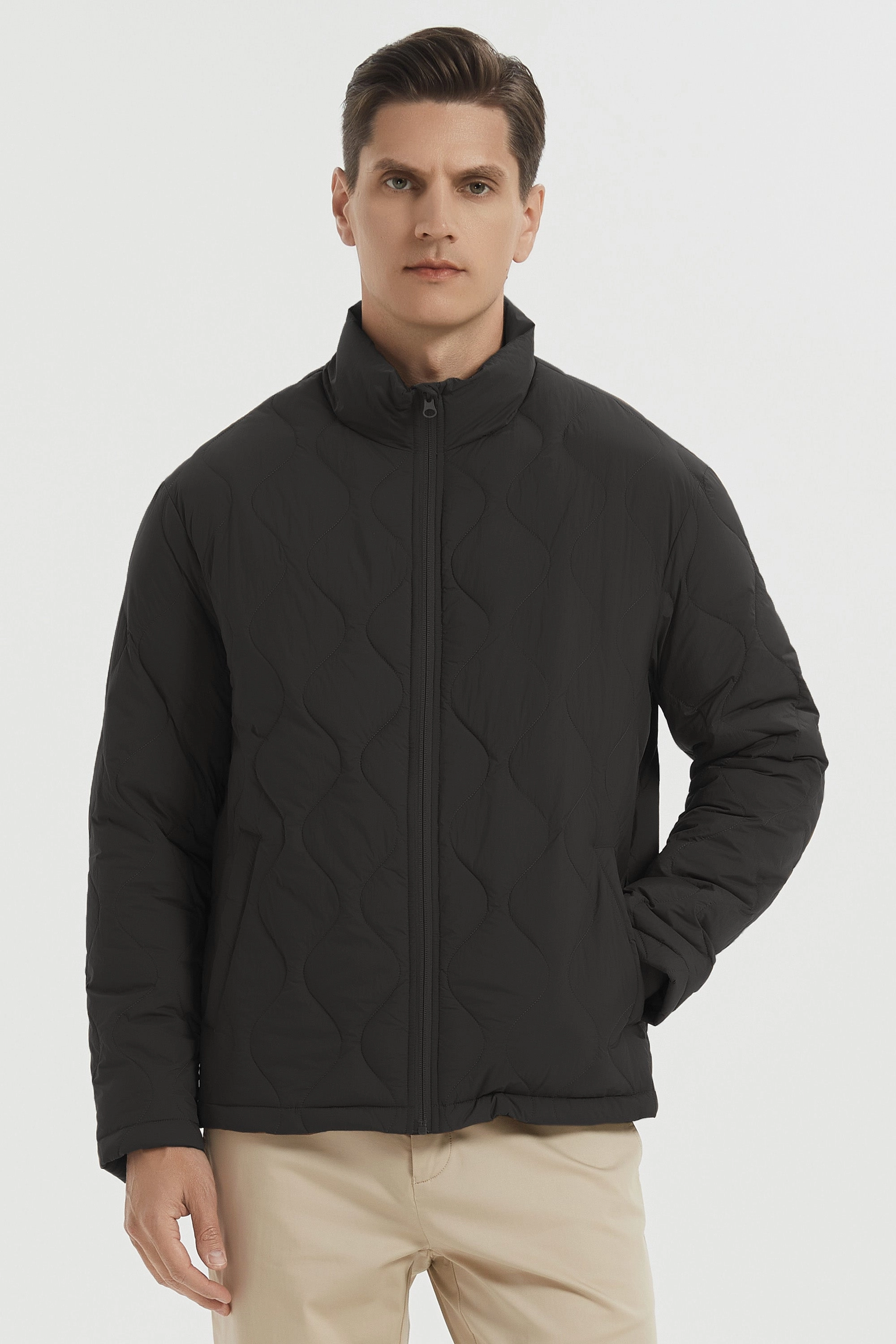 Lightweight Quilted Down Bomber Jackets Full Zip Advanced Insulation Anti Pilling Surface Treatment