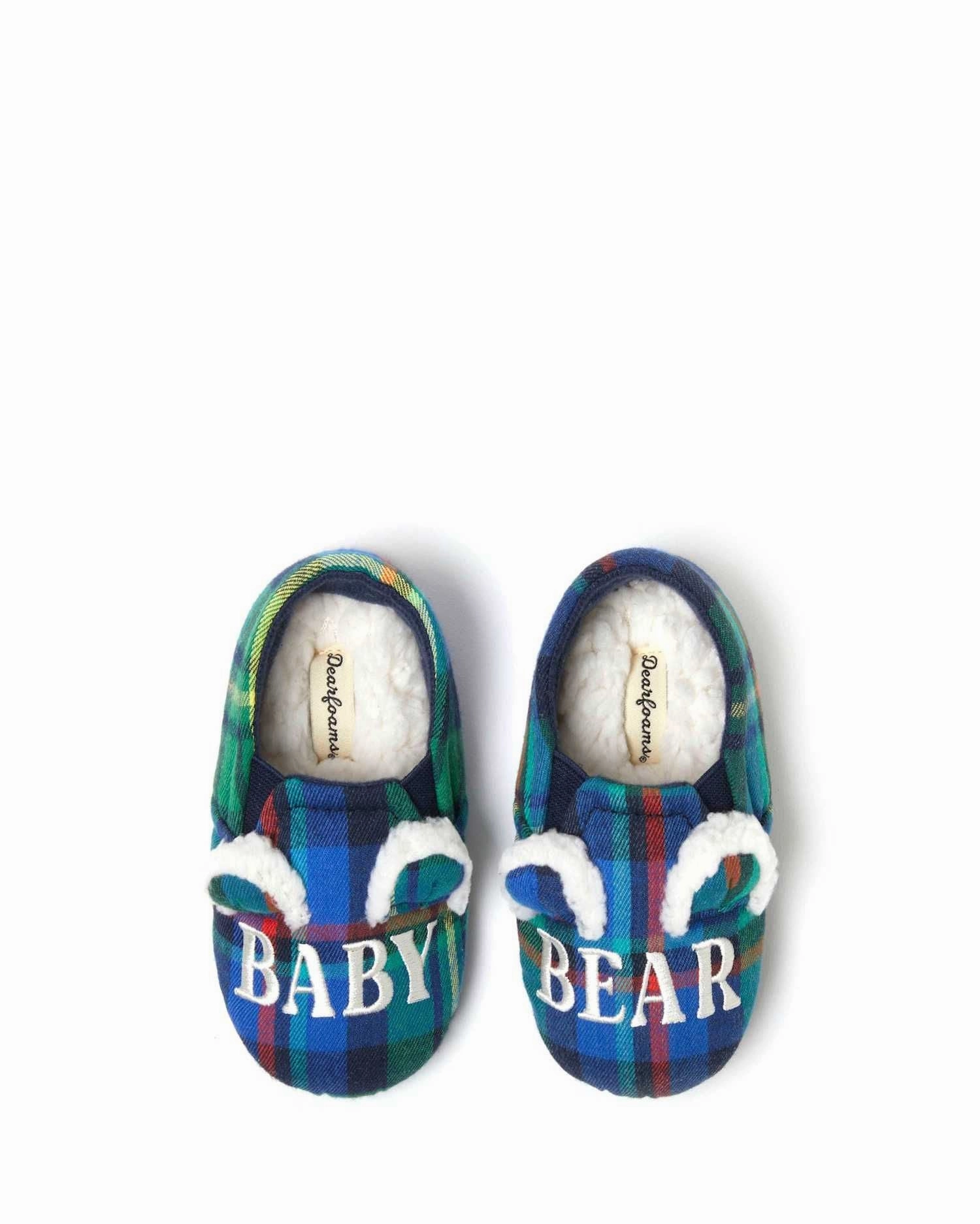 Poolside Ready Dearfoams Kids Baby Bear Plaid Closed Back Slipper