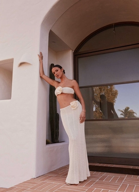 High-Quality Fabric Kelcie Rose Crochet Maxi Skirt - Ivory