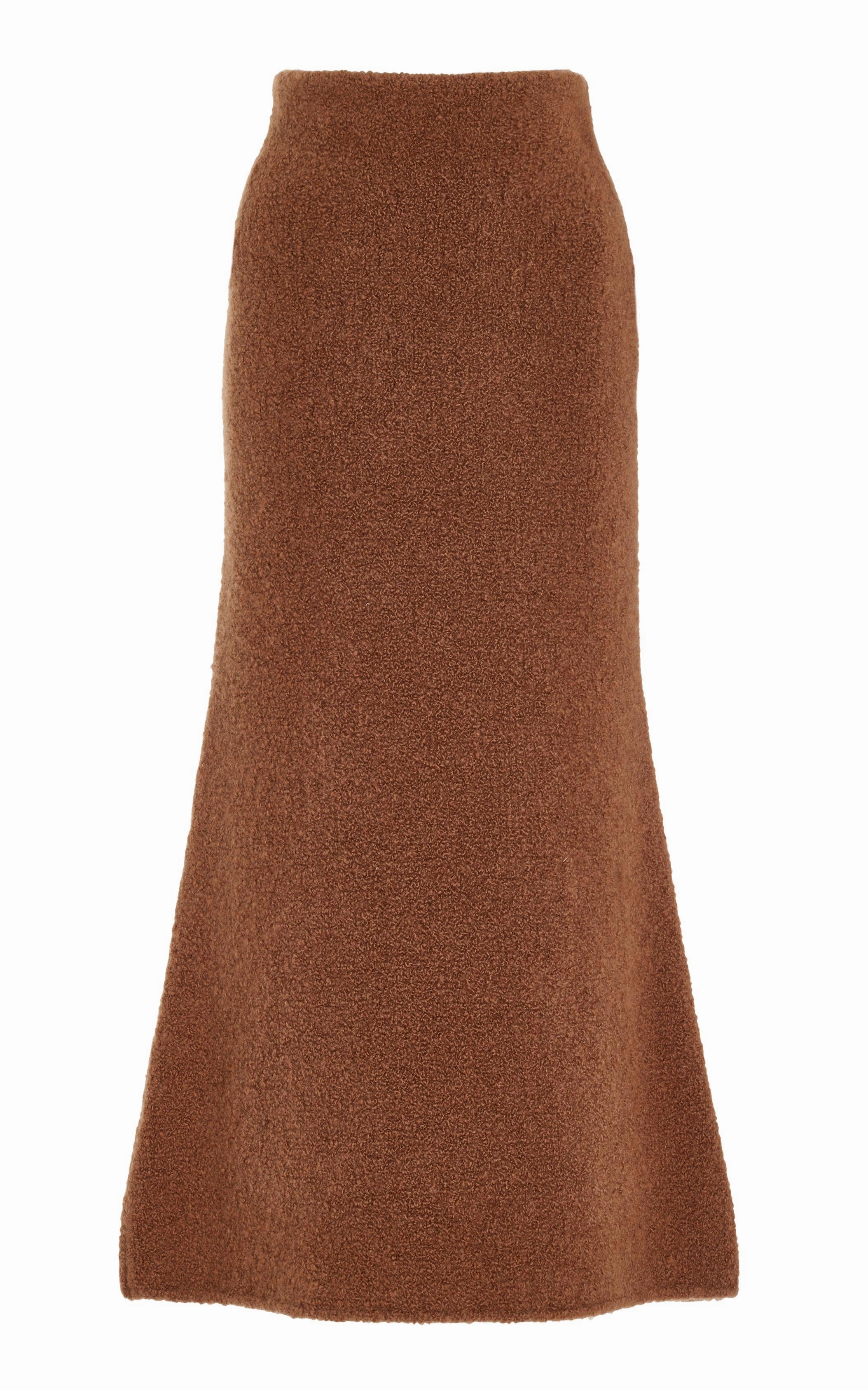 Silicone Grip Trim Pablo Knit Midi Skirt in Cognac Cashmere Silk Boucle