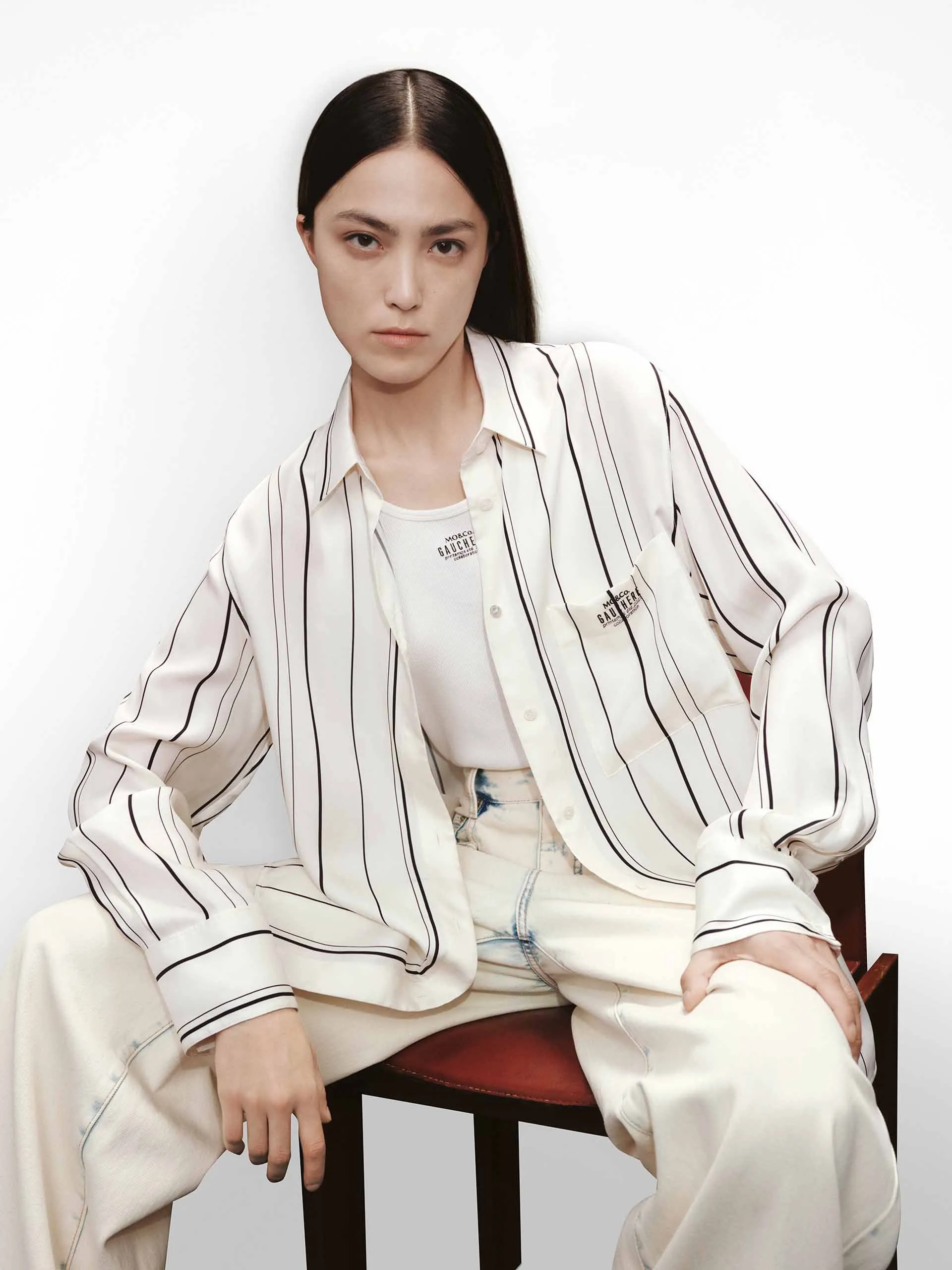 Minimalist Design Cutout Back Pinstripe Shirt