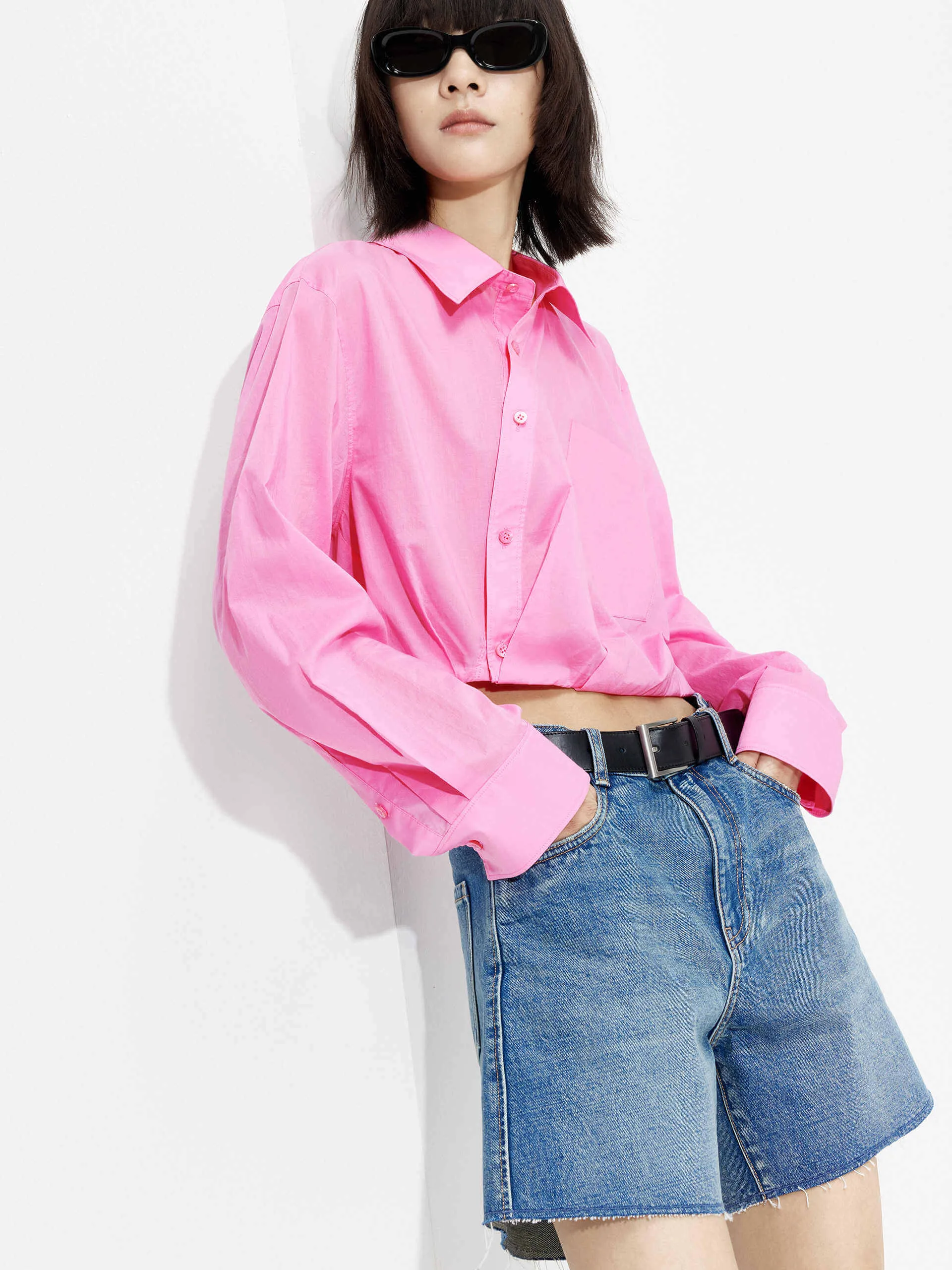 Slanted Placket Cropped Shirt Sustainable production