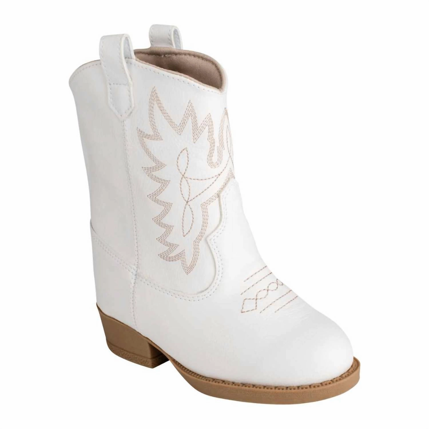 Toddler Girl's Tan Stitching Western Boot In White Lagoon Step