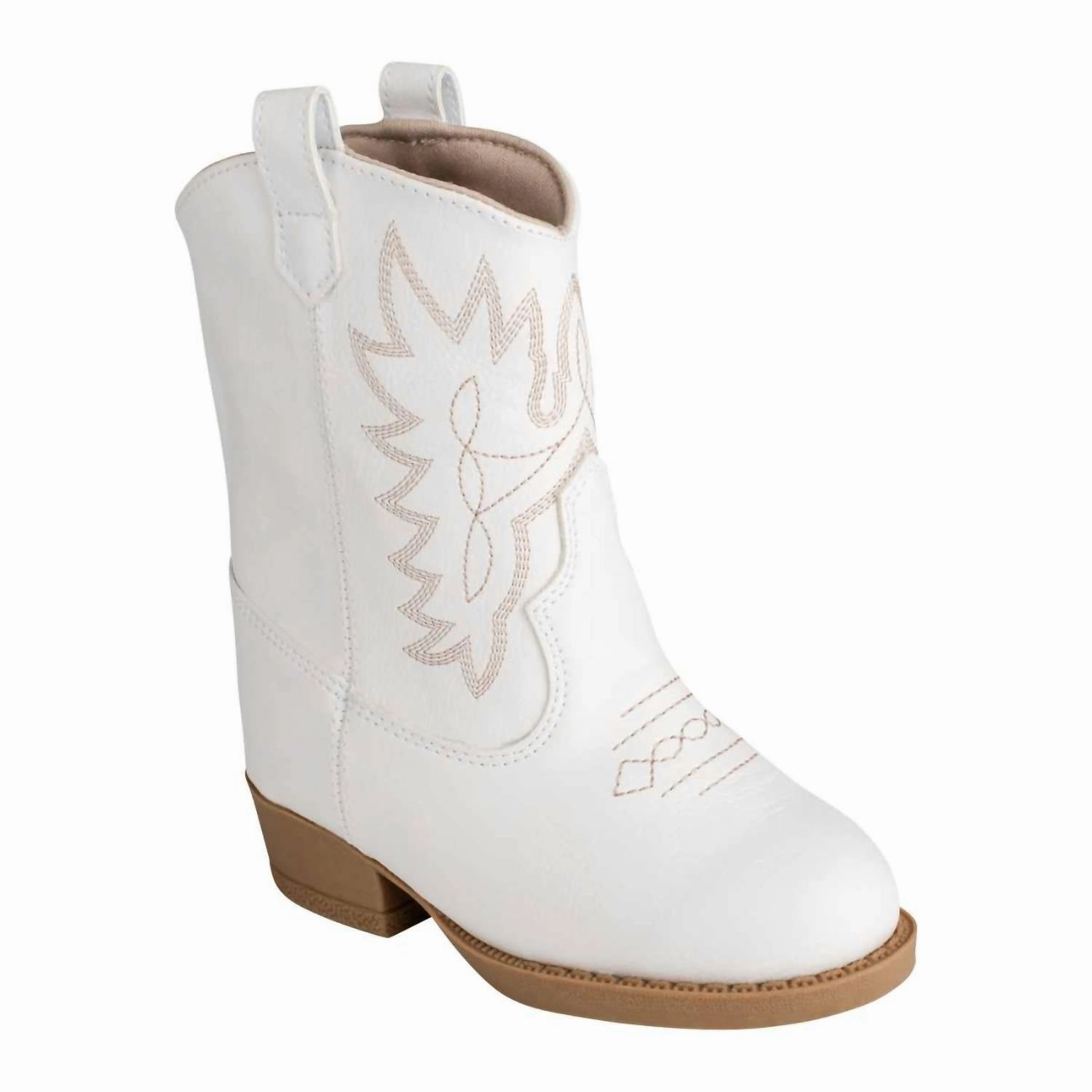 Toddler Girl's Tan Stitching Western Boot In White Walkable Quick Drying