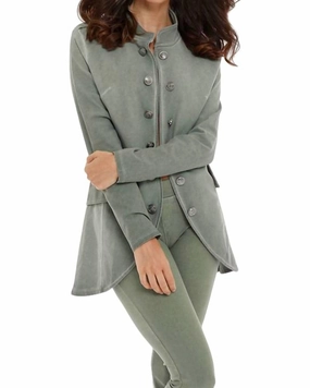 Amina Long Button Jacket in Olive | Olive Smooth Feel