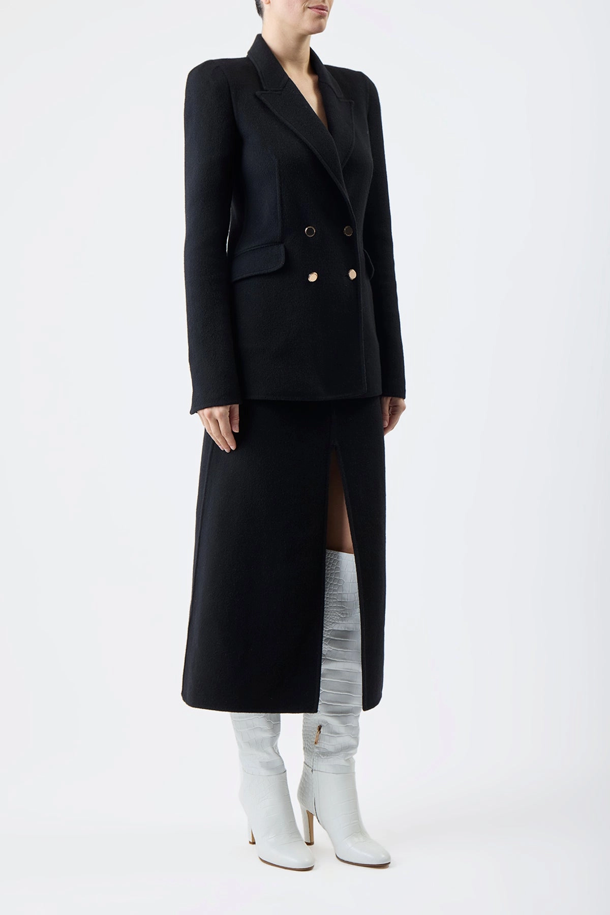 Weighted Hem Morelos Midi Skirt in Black Double-Face Recycled Cashmere