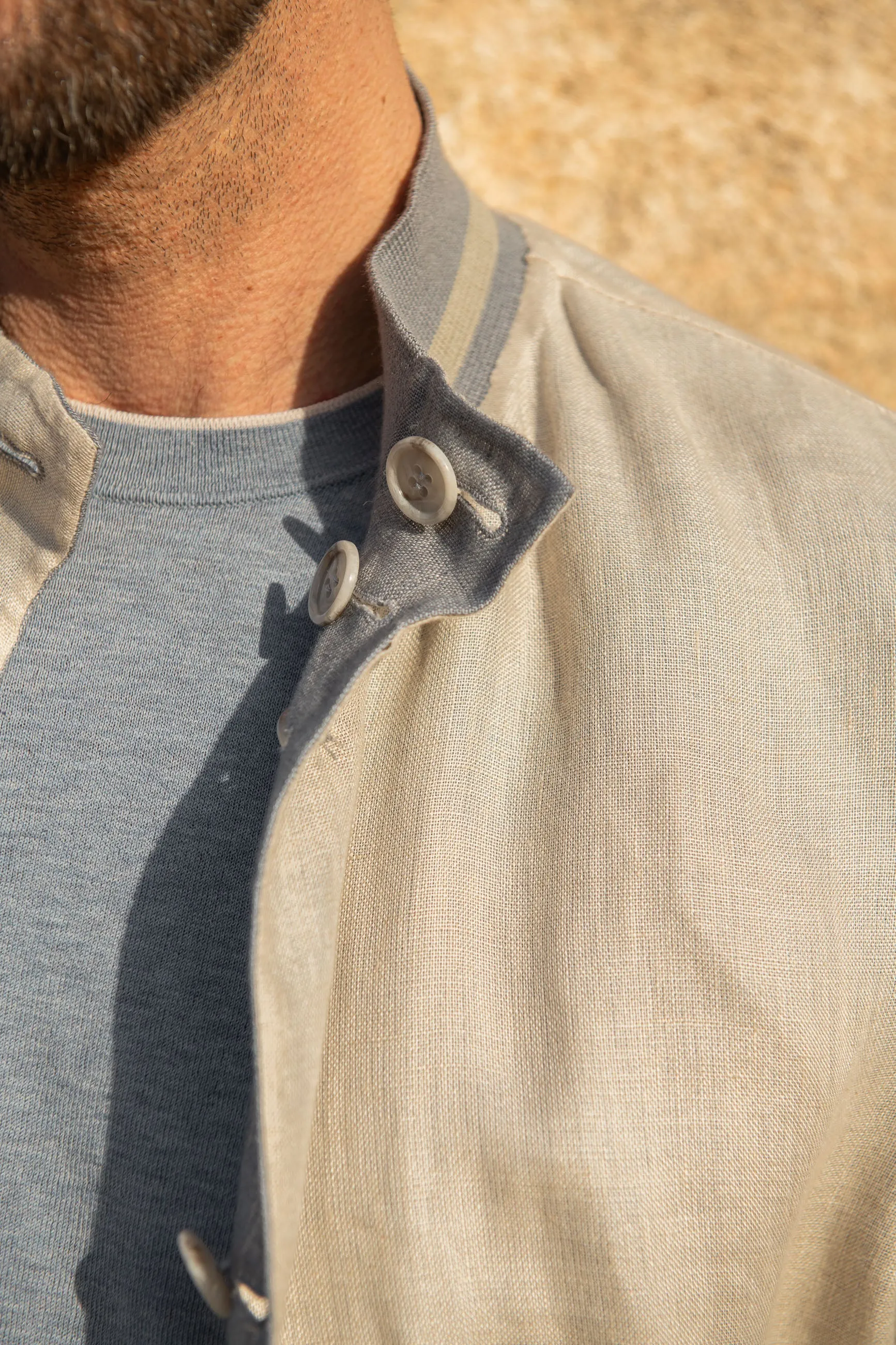 Sky grey and beige reversible bomber jacket ?C Made in Italy Temperature Adaptive