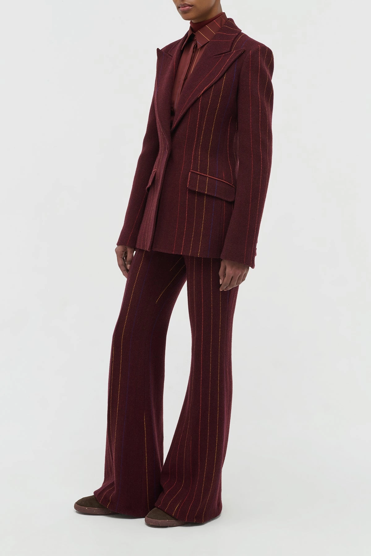 Timeless Layering Smart Appearance Leiva Blazer in Burnt Sienna Multi Pinstripe Wool Cashmere