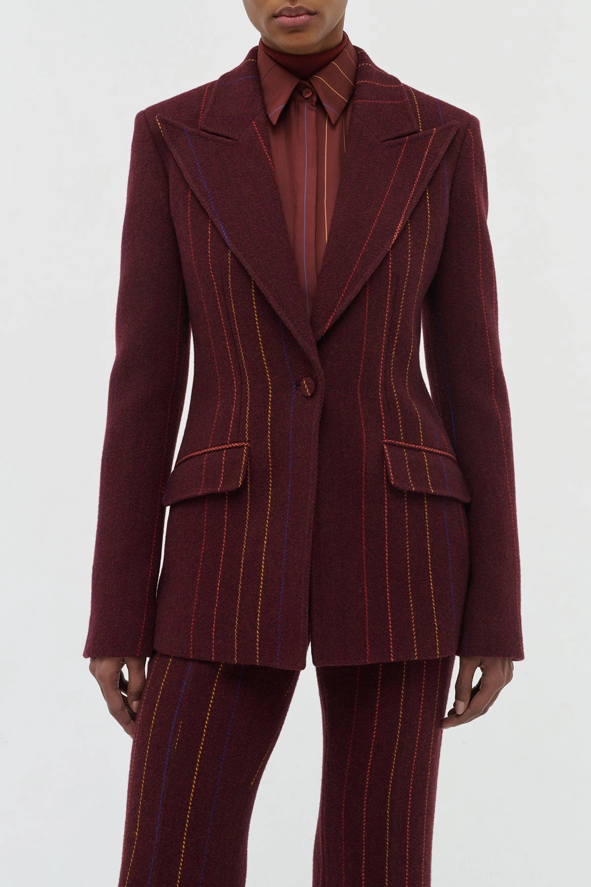 Friction Reduction Technology Leiva Blazer in Burnt Sienna Multi Pinstripe Wool Cashmere