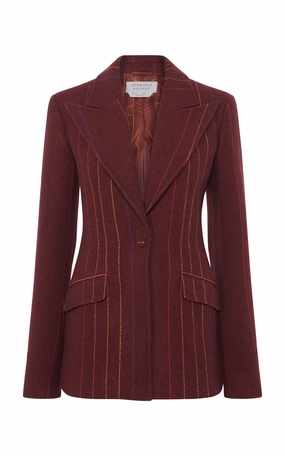 Leiva Blazer in Burnt Sienna Multi Pinstripe Wool Cashmere Refined Professional