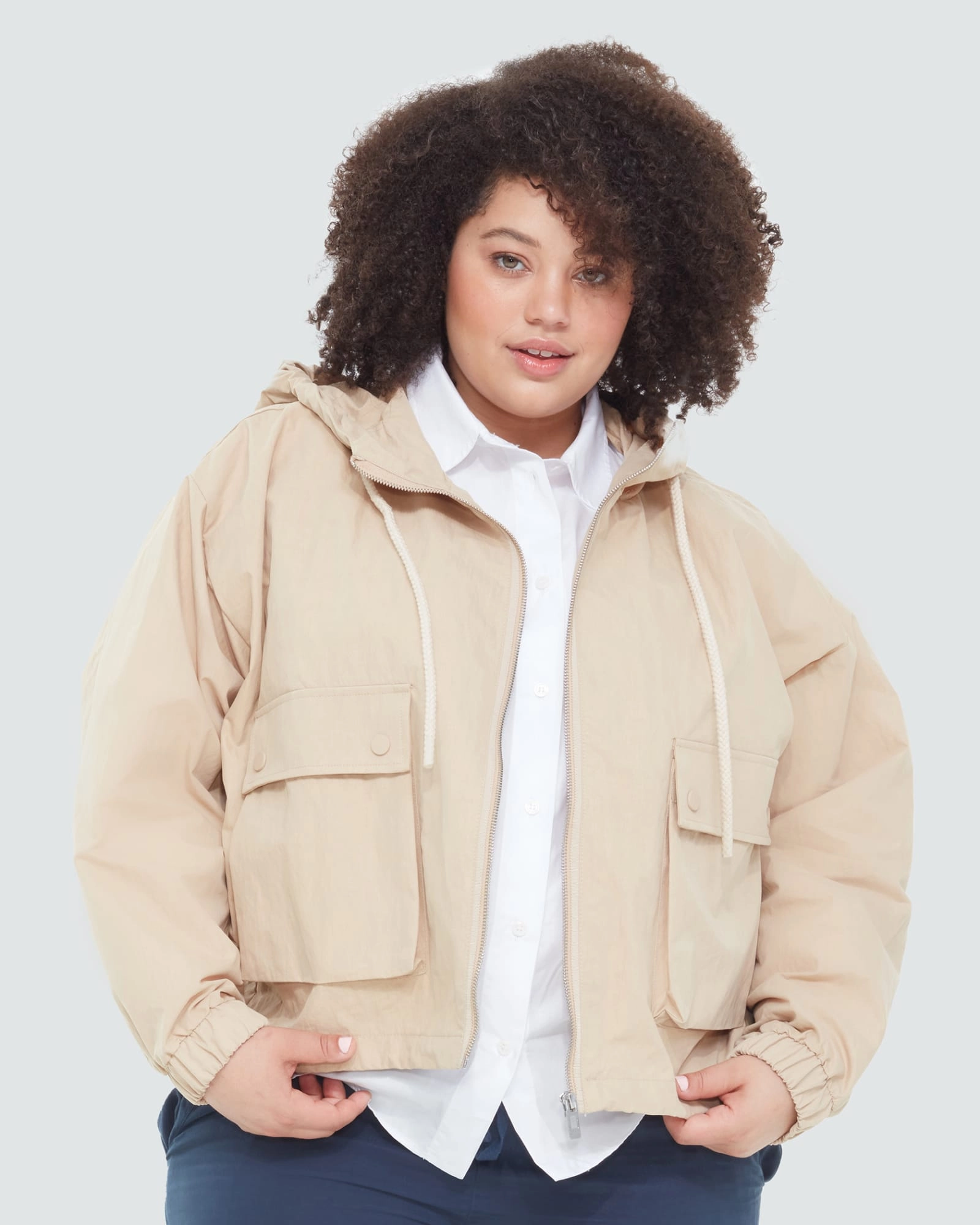 Storm Defense spring outfit Marina Hooded Utility Anorak Jacket | Dusty Tan