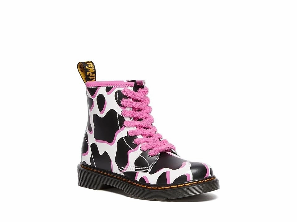 Flexible Shank Breathable Support Dr. Martens 1460 Kids Black White Pink Cow Print Patent Lamper Boots JOBB025