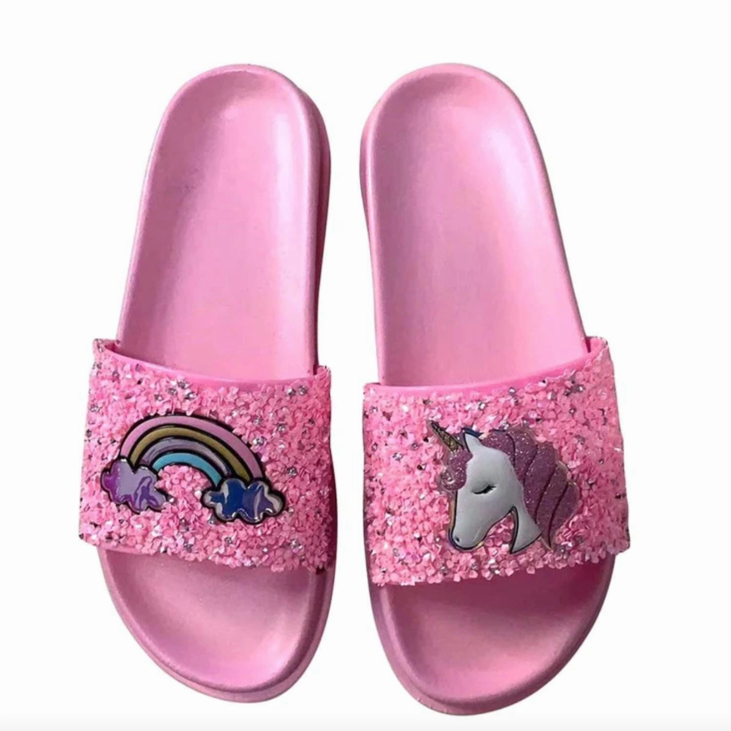 Flexible Flip-flops Girls Unicorn Glitter Slide Sandal In Pink