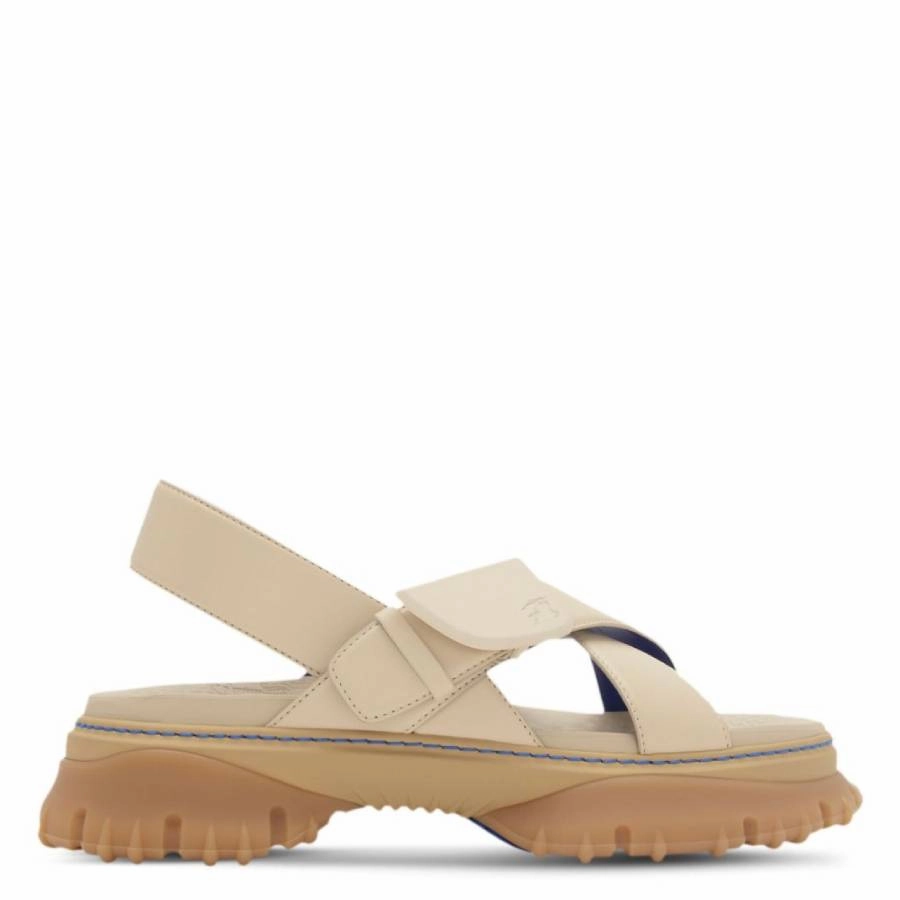 Free Step Burberry Equestrian Knight Crossover Leather Sandals