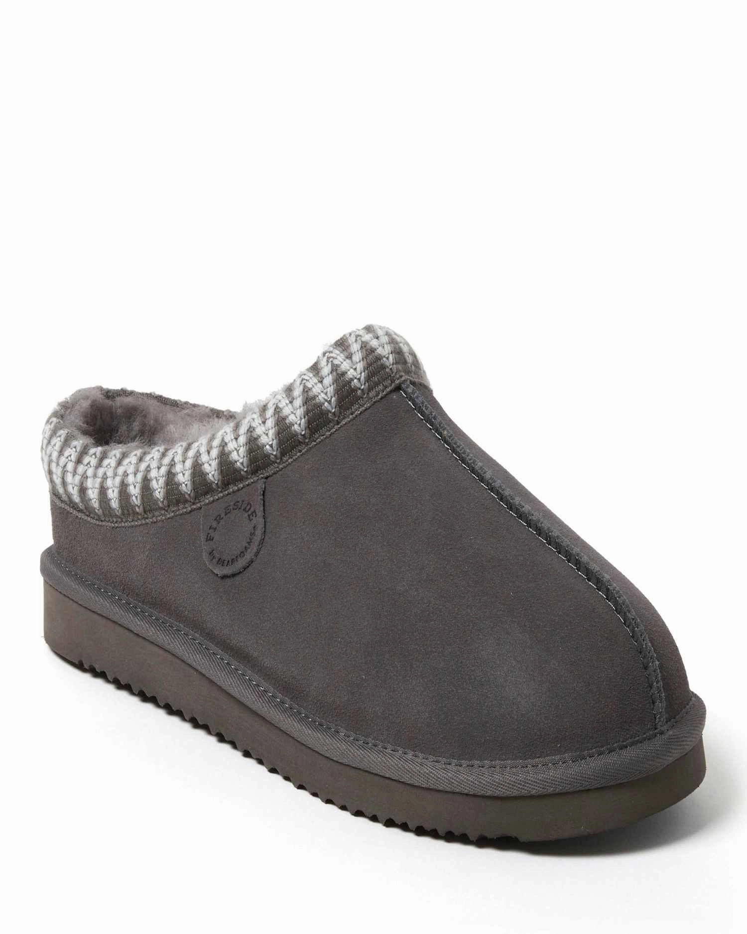 Fireside by Dearfoams Men's Grafton Genuine Shearling Clog Slipper with Taping Instant Comfort Fit