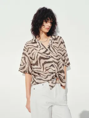 Tagless Labeling Tiger Pattern Silk Shirt