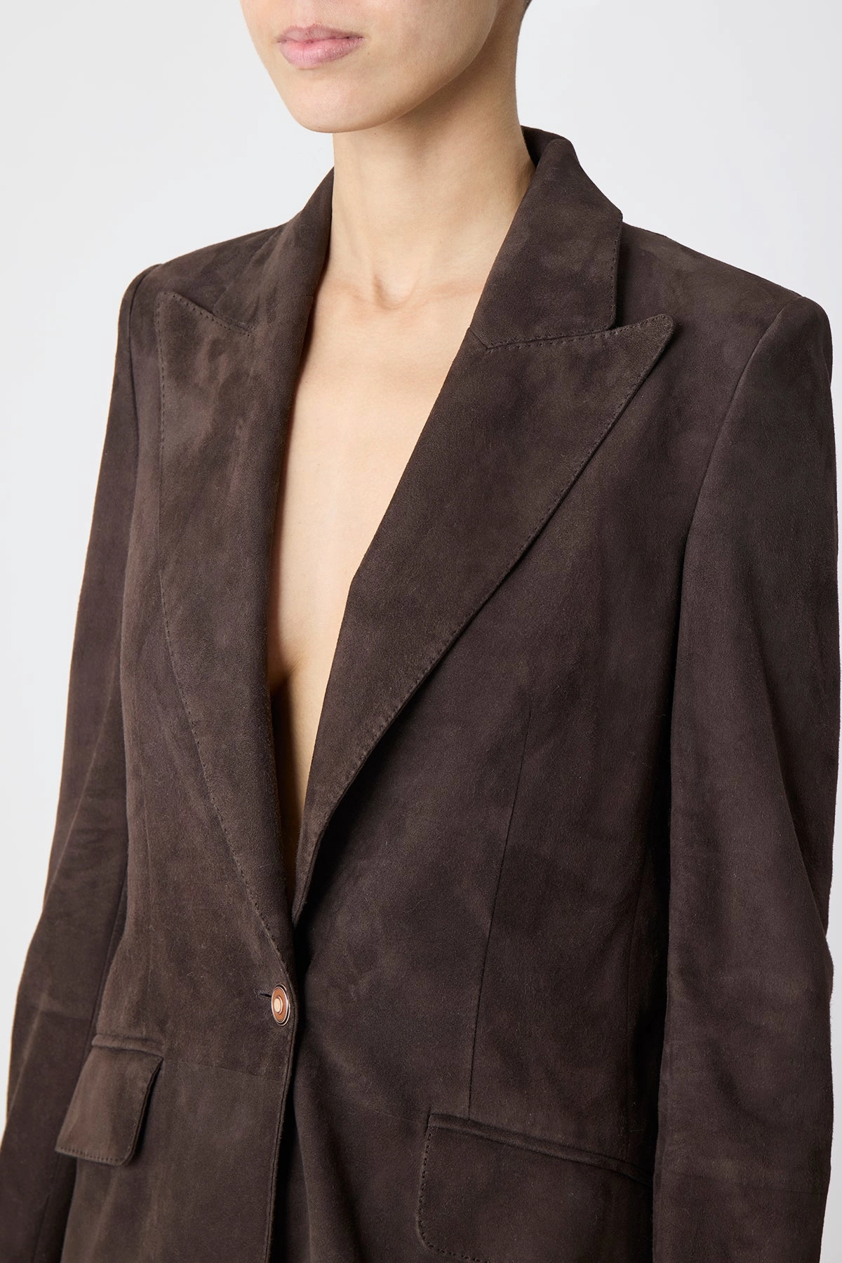 Custom Fit Comfort and Elegance Leiva Blazer in Dark Chocolate Suede