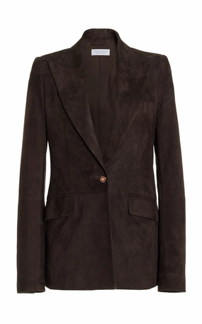 Leiva Blazer in Dark Chocolate Suede Flattering Comfort Wear