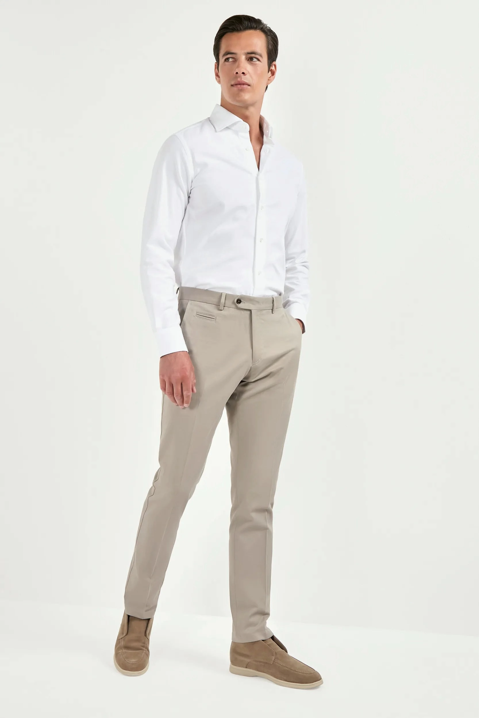 Mastic cotton and cashmere Garda trousers - Made in Italy Flexible Design