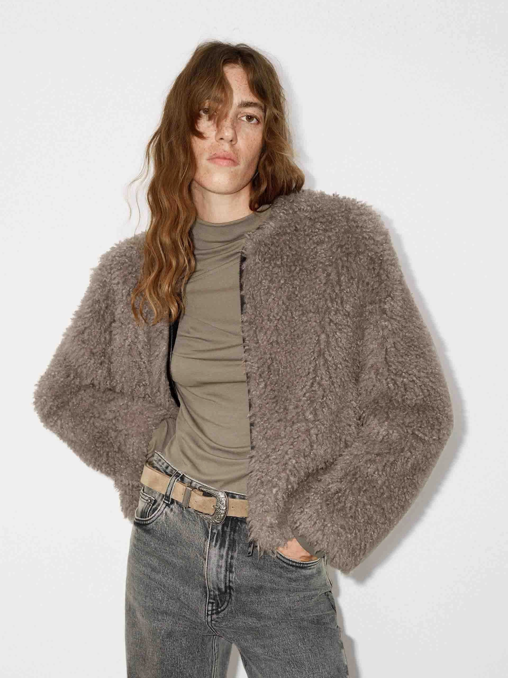 Thermal Insulation Layer Cropped Zipper Fuzzy Coat