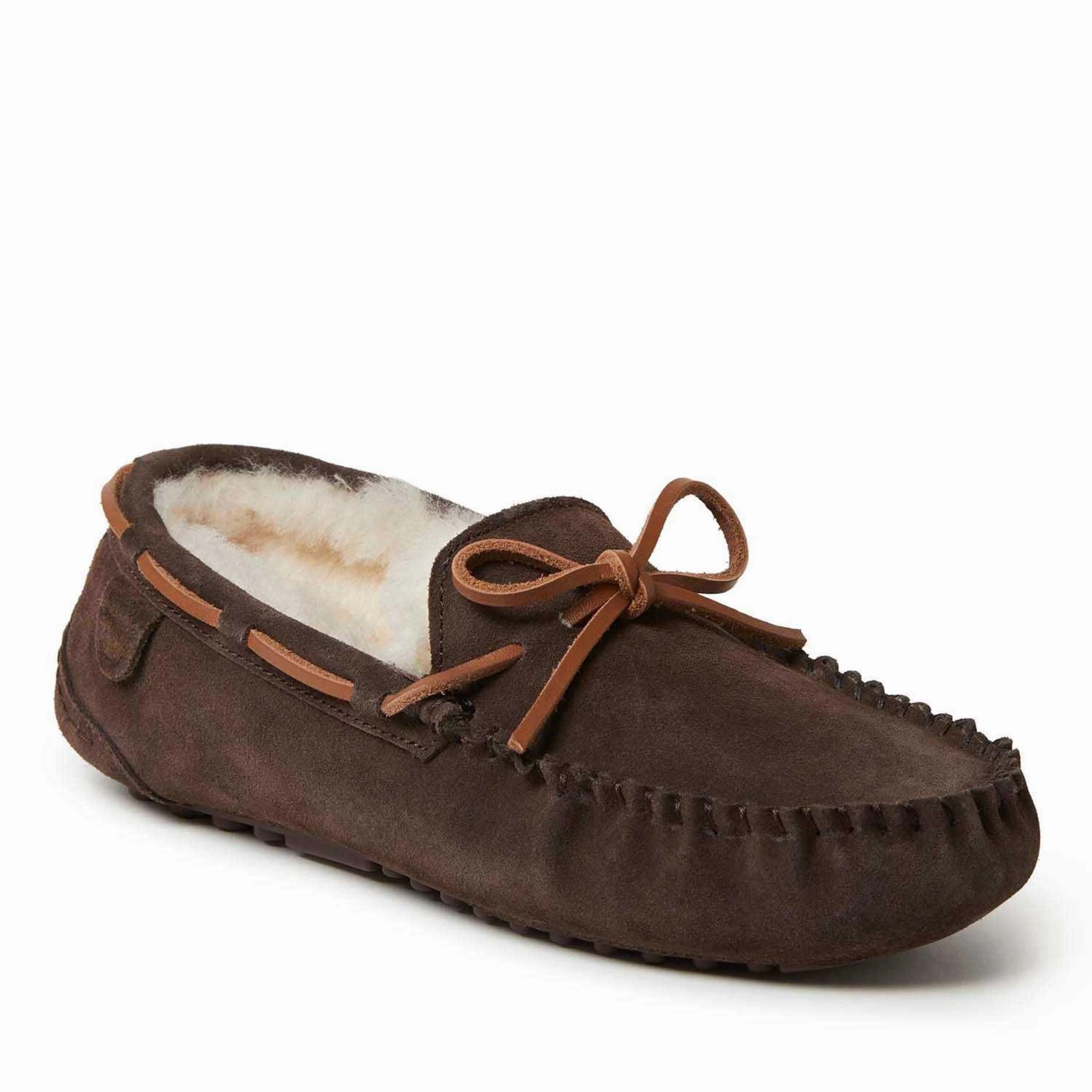 Fireside By Dearfoams Men's Victor Genuine Shearling Moccasin Slipper Basic Style