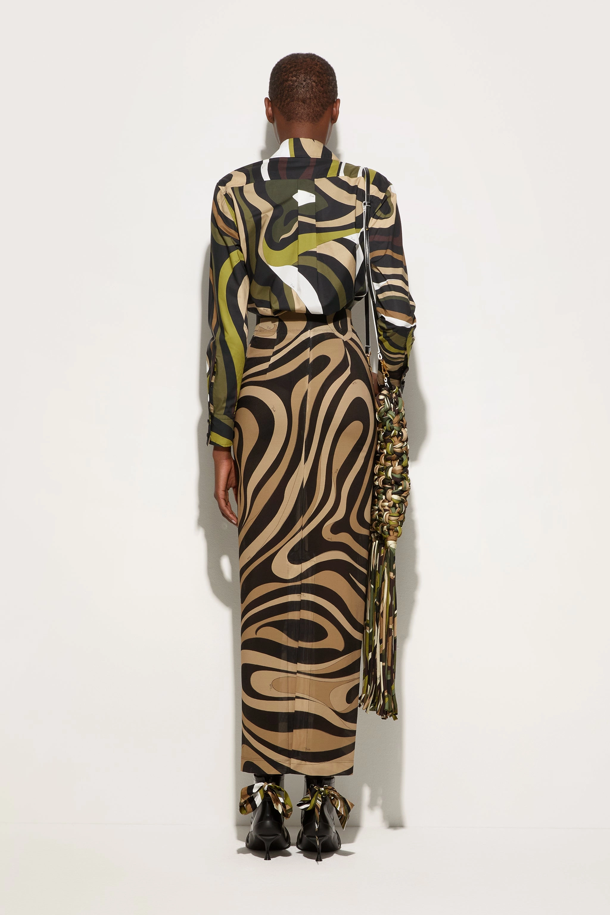 Marmo Print High Waist Skirt Matte Finish