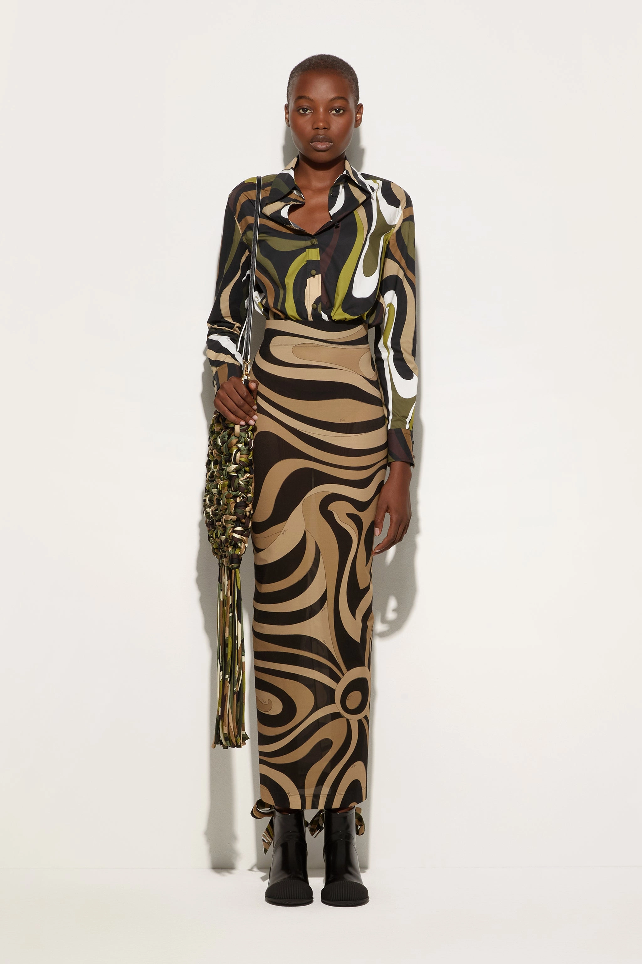 Marmo Print High Waist Skirt Relaxed Motion Wrap Closure