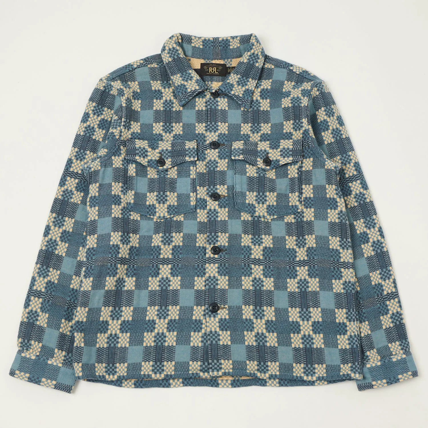 RRL Patterned-Jacquard Shirt - Indigo Blue vacation wear