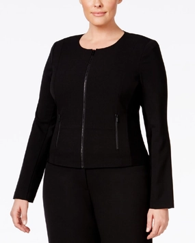 Calvin Klein Women's Plus Fit Solutions Zip Front Jacket Black Size 16W | Black Rank Stage