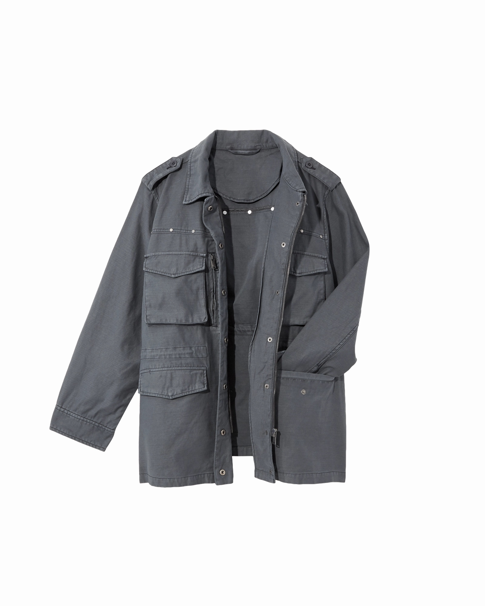 Anemone Studded Utility Jacket | Light Grey / Light Blue Adventure High Collar Fit