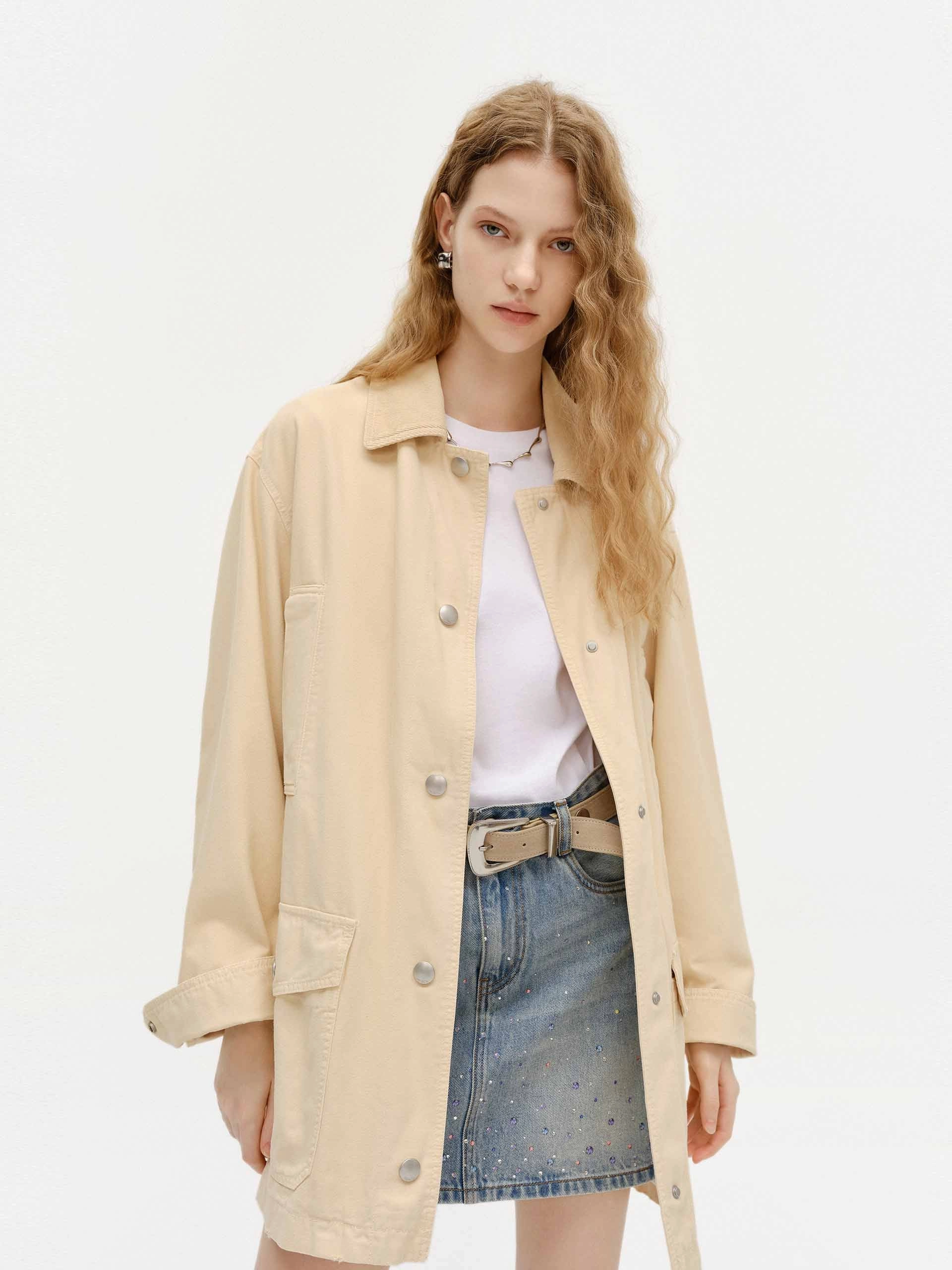 Layered Comfort Look Snap Button Cotton Jacket