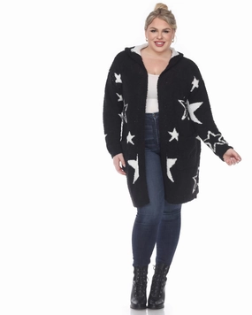 Hooded Open Front Sherpa Coat | Black/White Stars Urban Detail Modular Layering System