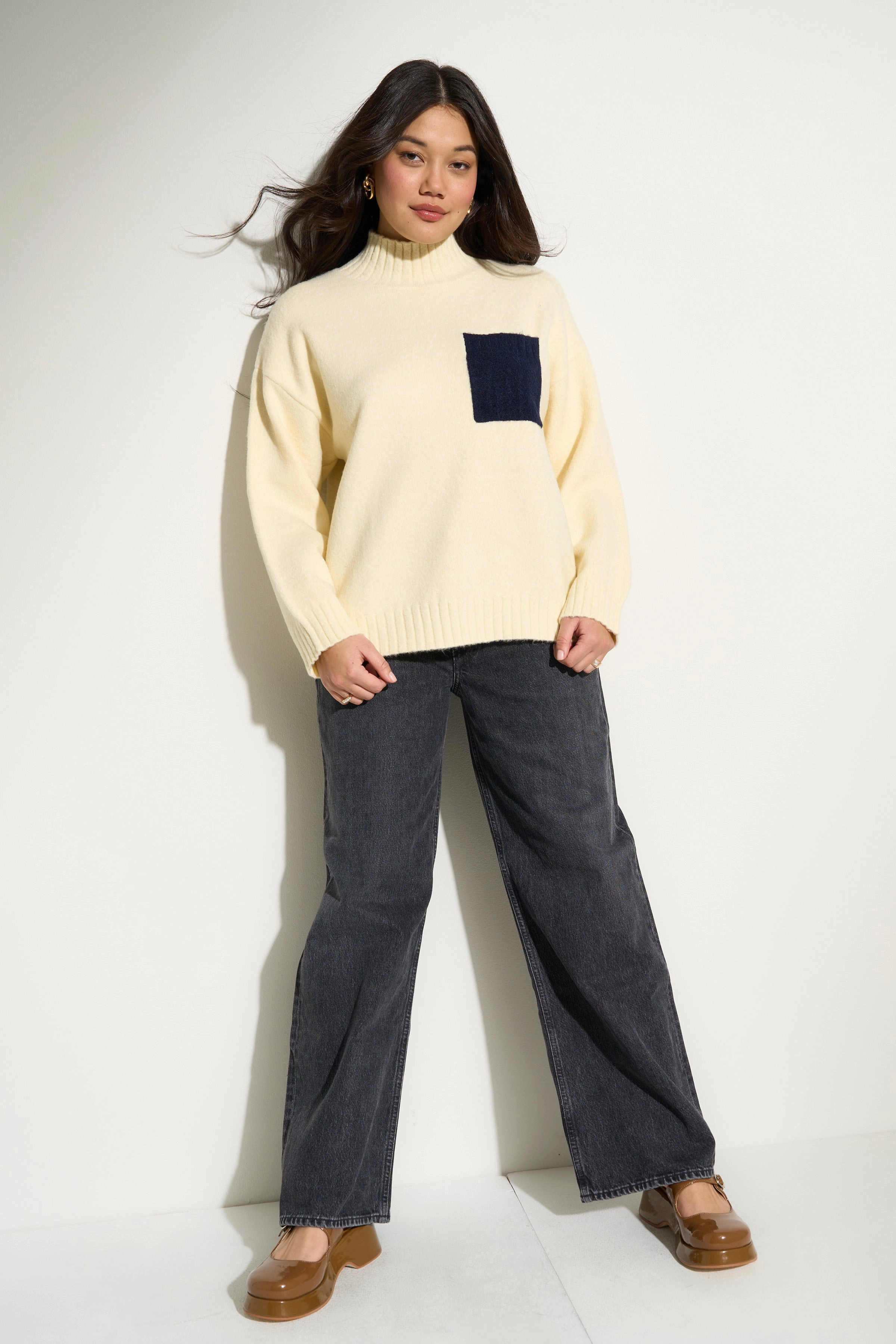 Reinforced Cuffs Bradley Oversized Turtleneck - Creme